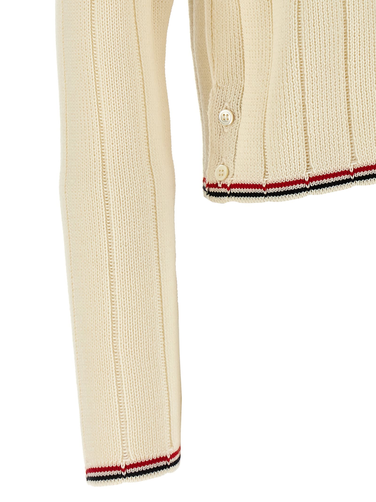 Thom Browne White Ladder Full Needle Rib Stitch Cardigan In White