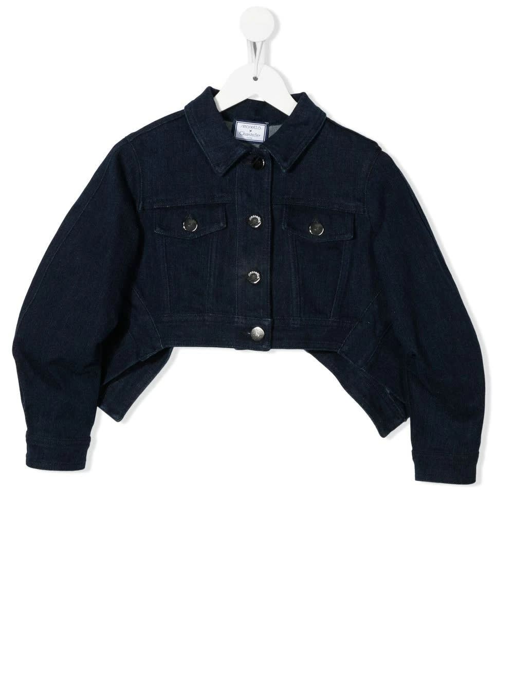 Simonetta Kids Cropped Jacket In Navy Blue Denim In Blu Navy