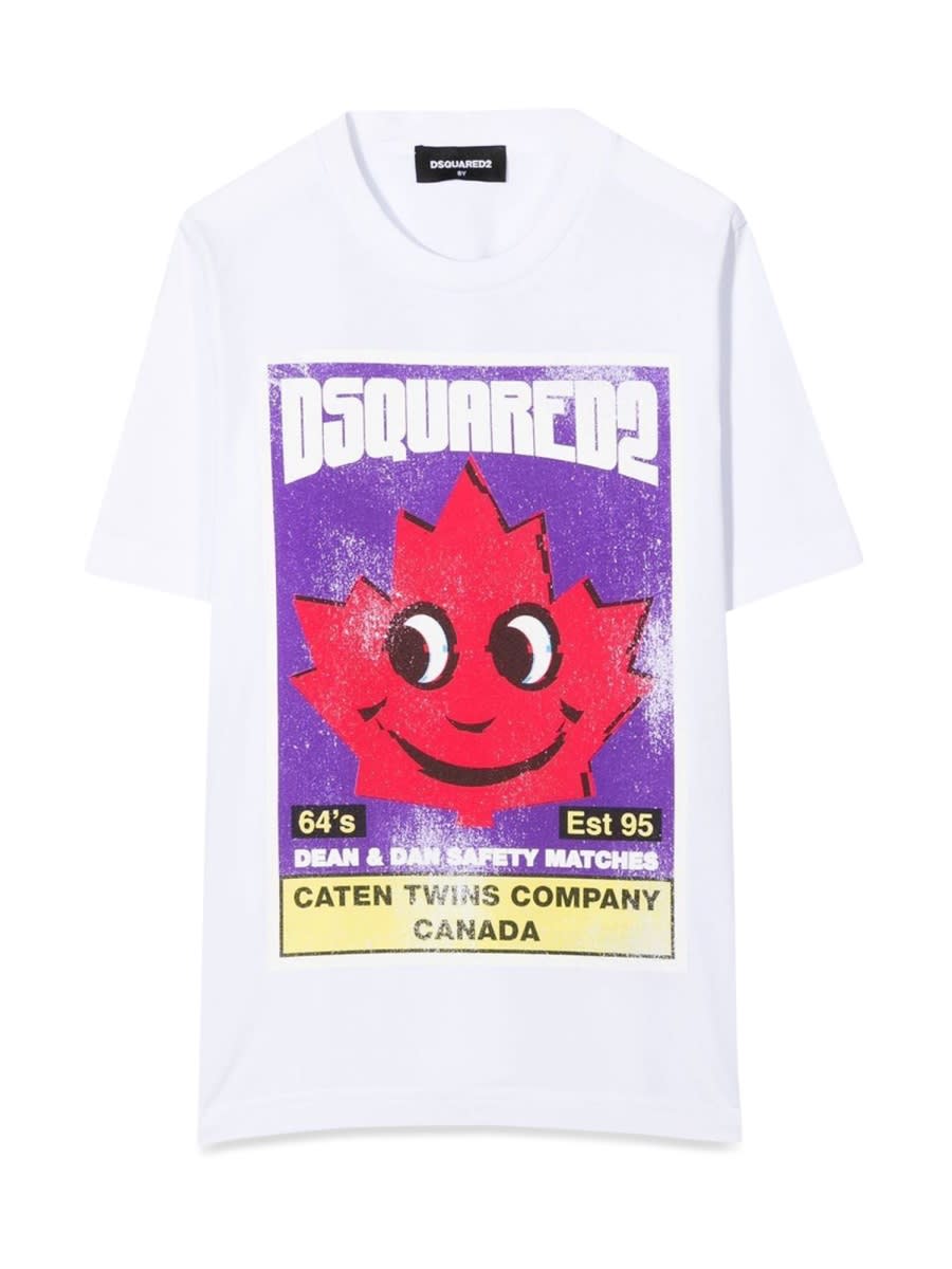 Dsquared2 Front Logo And Leaf Print T-shirt In White
