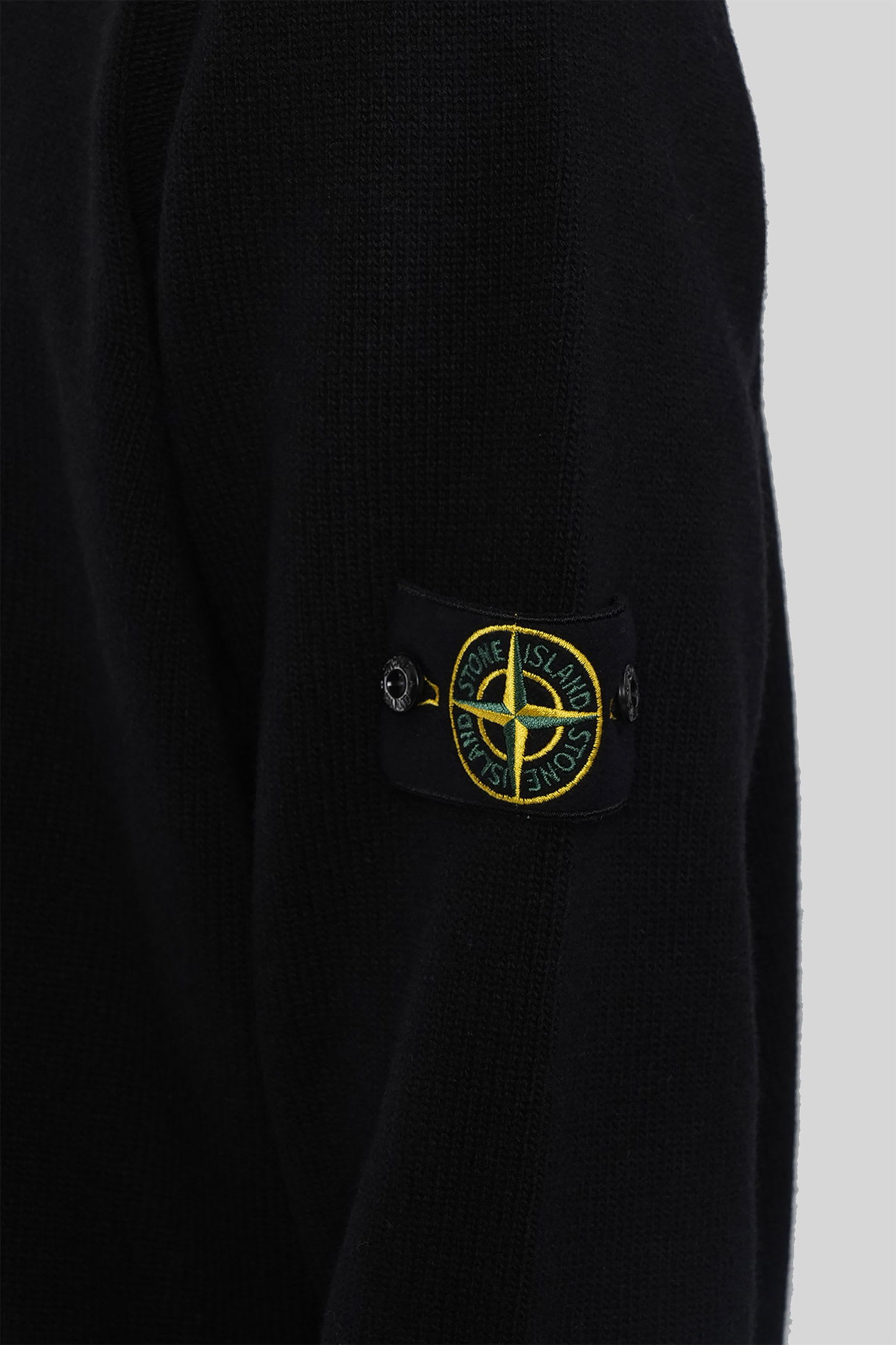 Stone Island Stretch Wool Crewneck Sweater With Reverse Stitch Details In Black