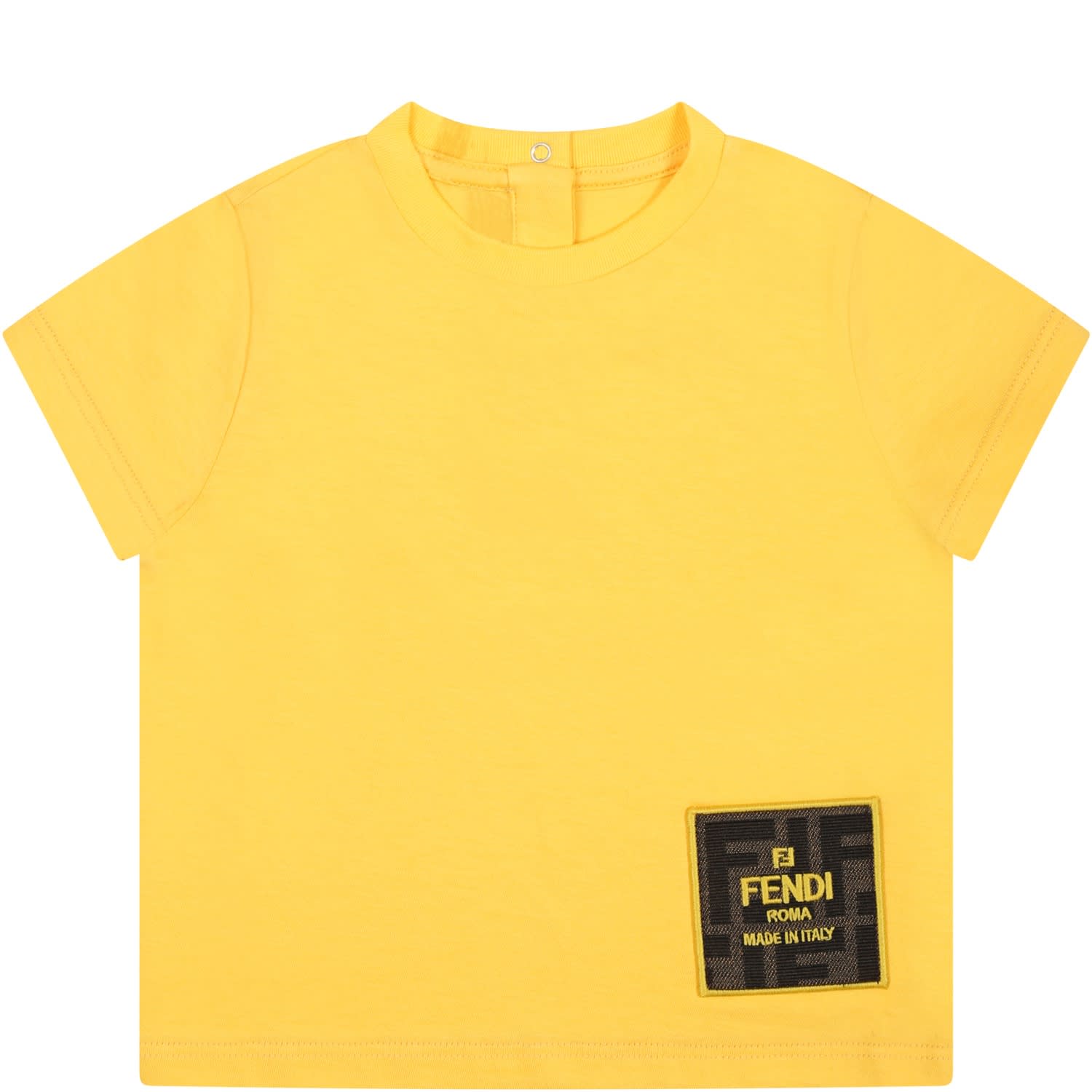 Fendi White T-shirt For Baby Boy With Logo In Yellow