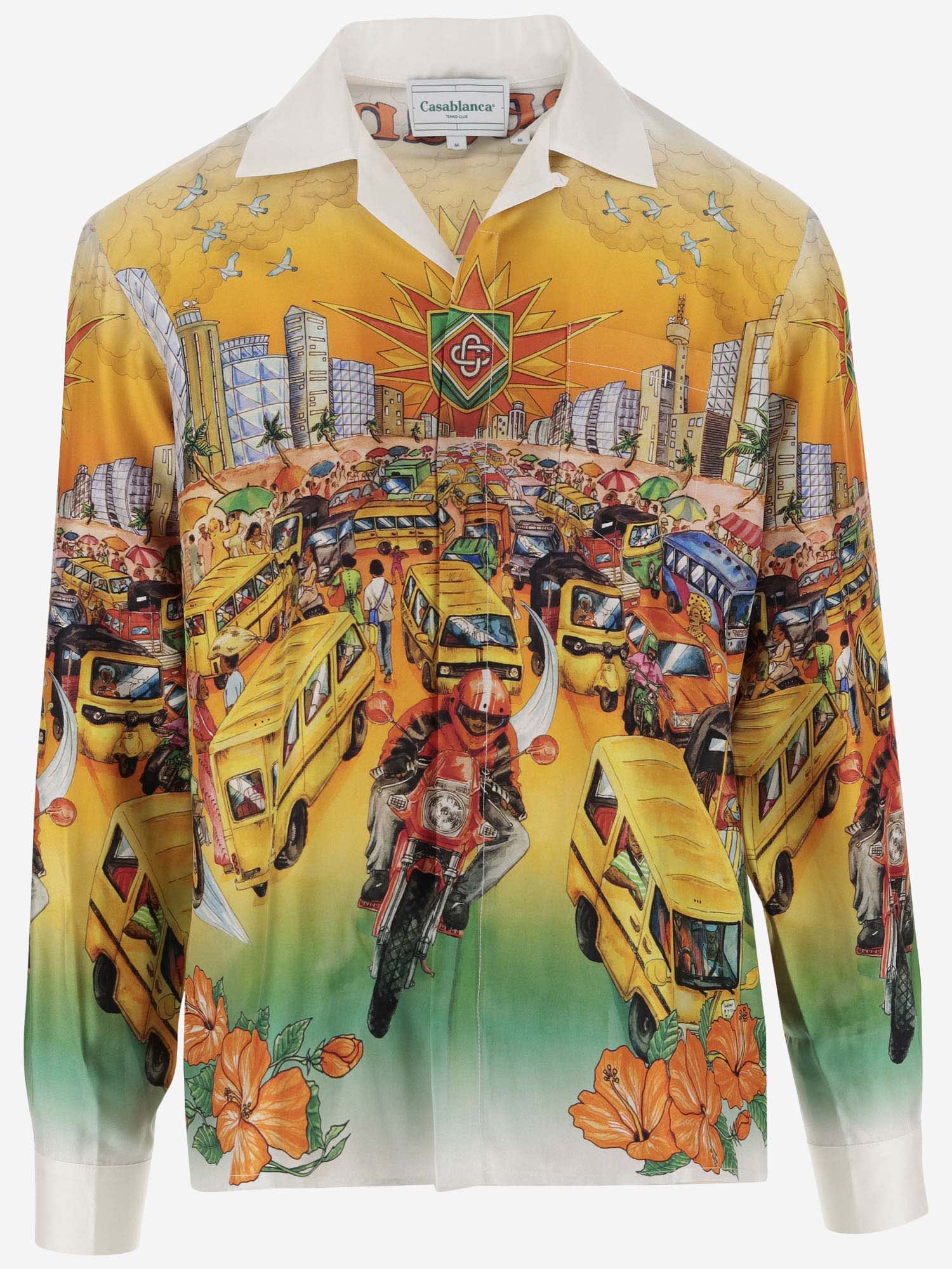 Shop Casablanca Traffic Print Shirt Multicolour In Silk Twill
