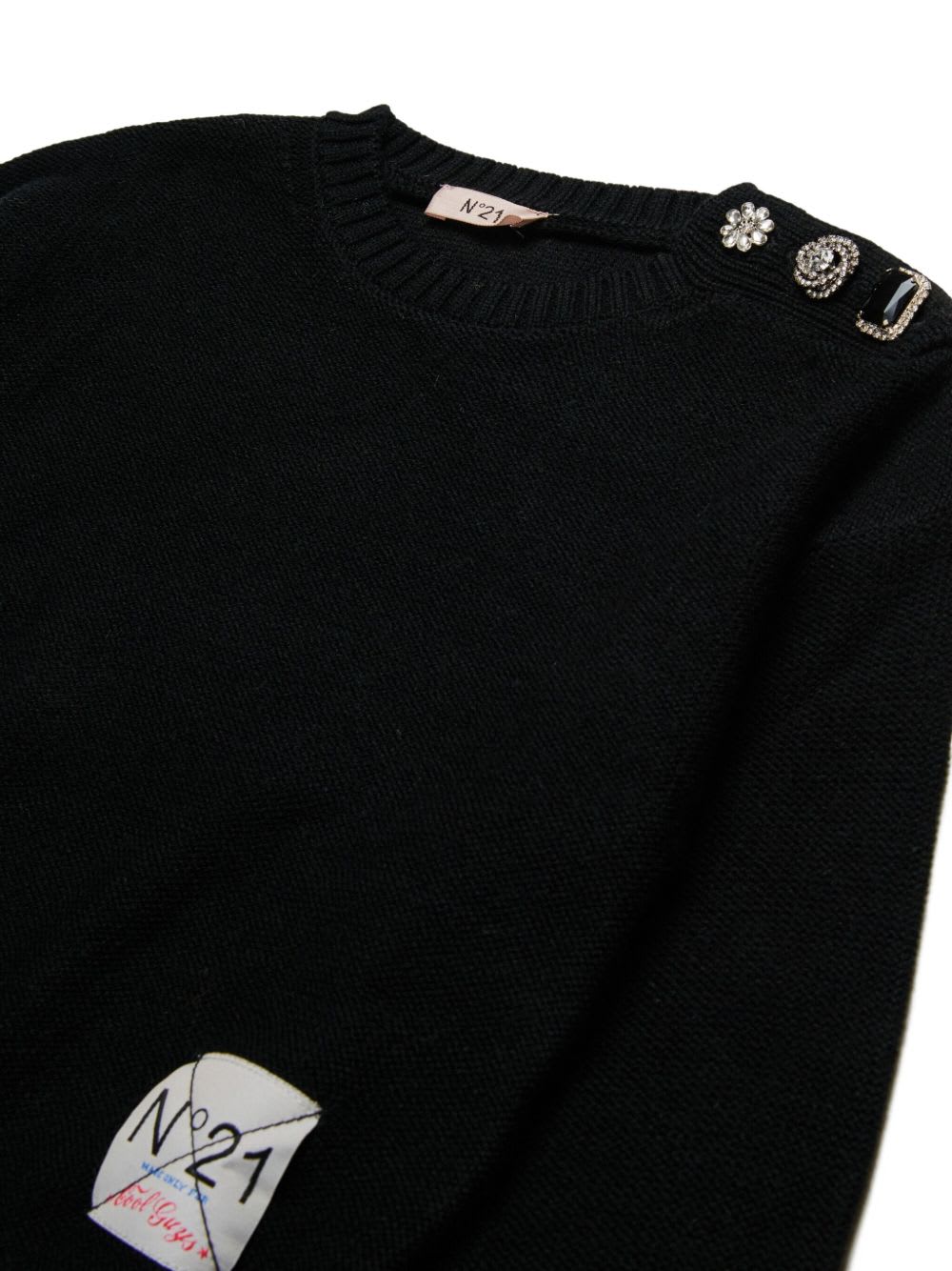 N°21 Pullover In Misto Lana Con Bottoni Gioiello In Black