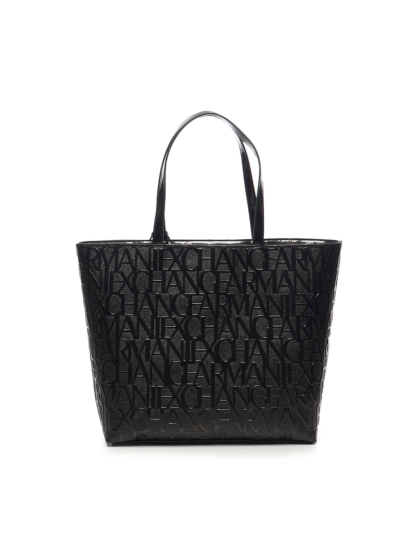Armani Exchange Shopper Bag With All-over Logo In Black