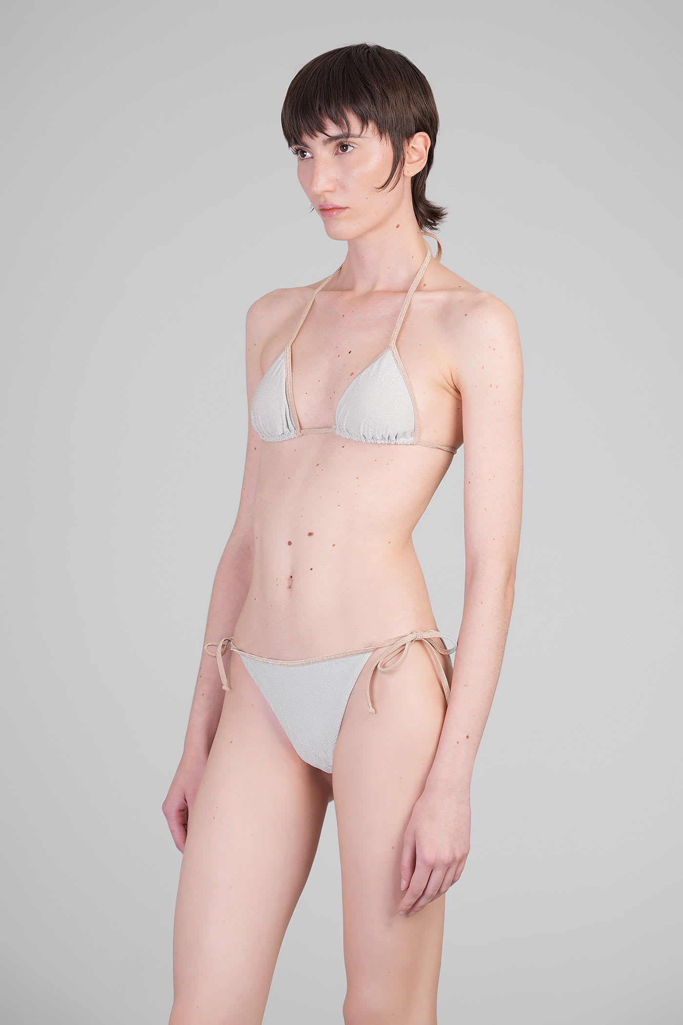 Mc2 Saint Barth Leah String Beachwear In Silver Viscose In Gray