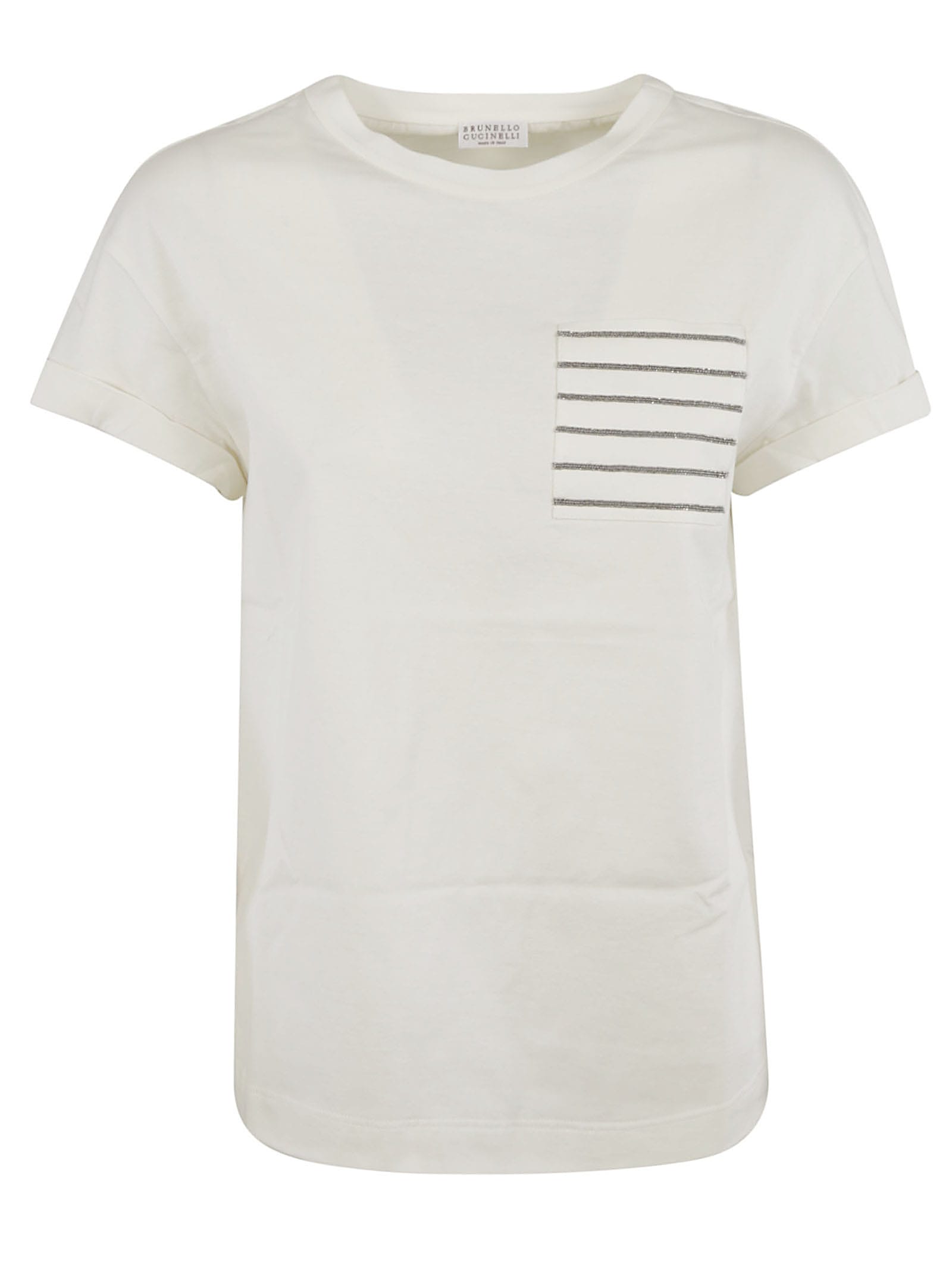 Brunello Cucinelli Stripe Patch Pocket T-shirt In Porcelain