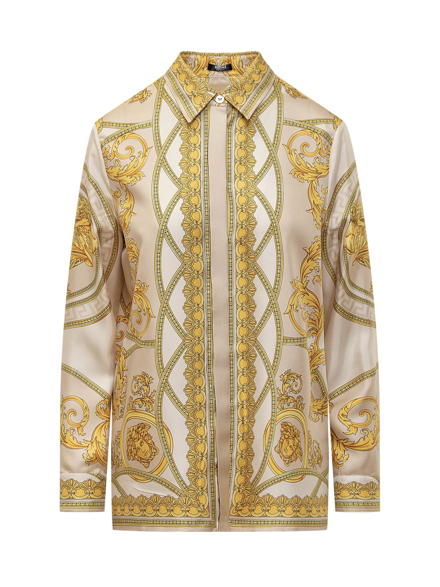 Shop Versace Shirt With La Coupe Des Dieux Print In Beige-light Beige-gold