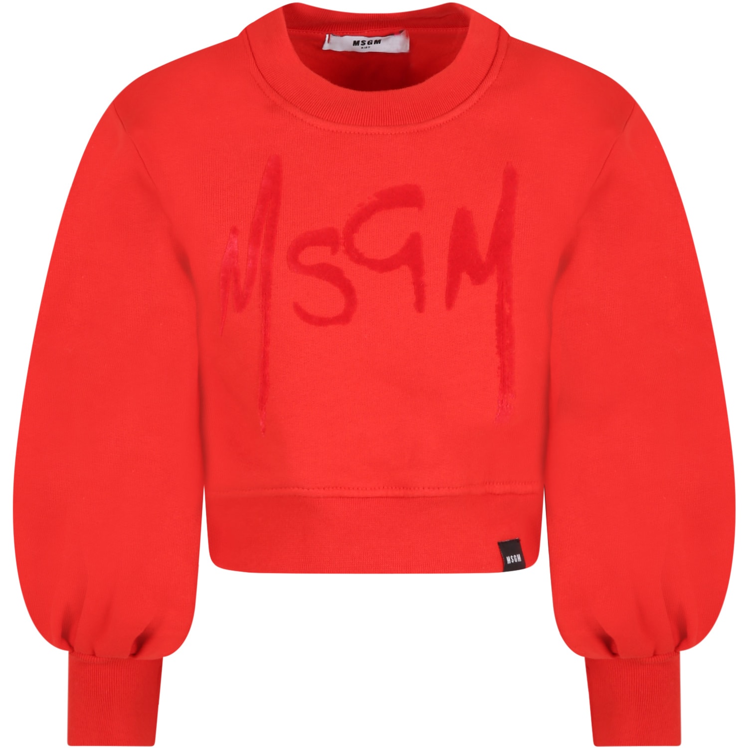 MSGM Red Sweatshirt For Girl With Velvet Logo