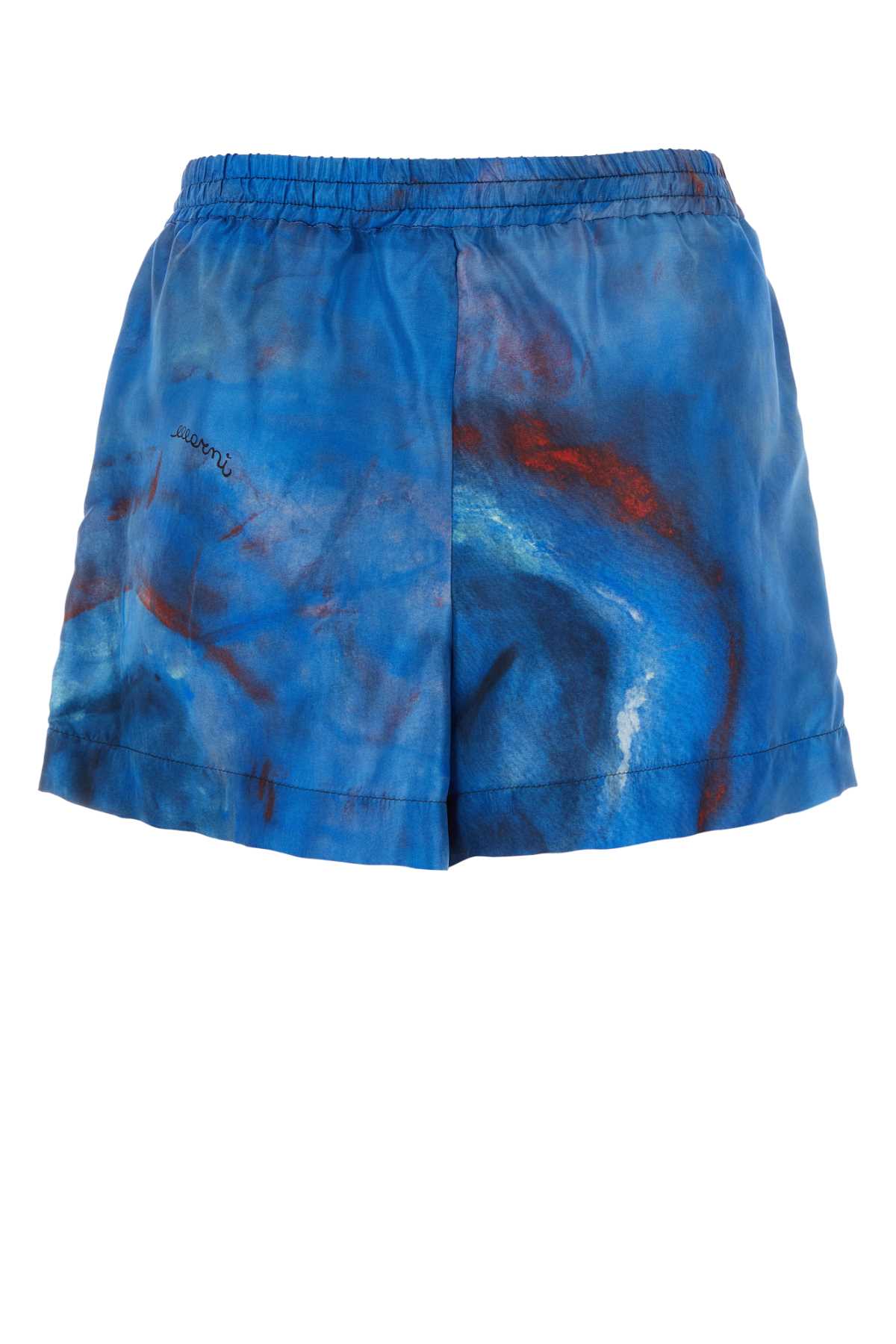Shop Marni Printed Silk Shorts In Cobalt