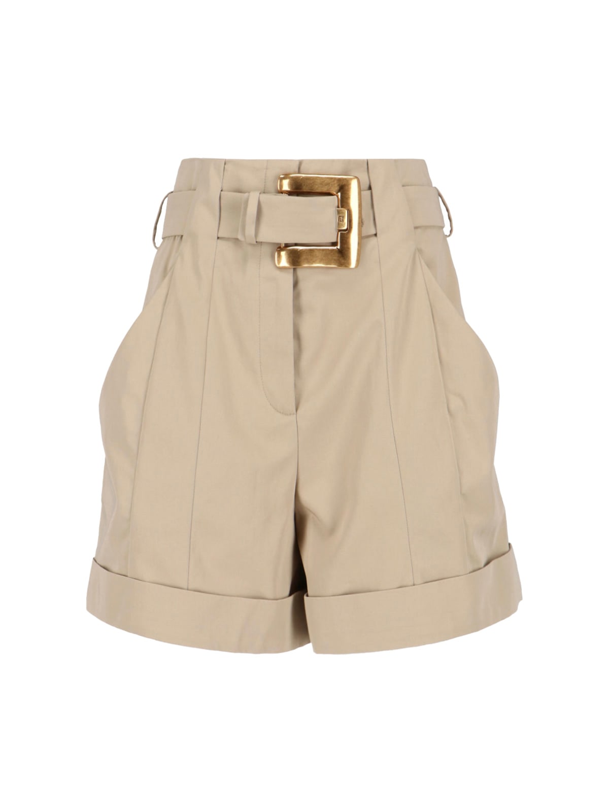 Balmain Cotton Gabardine Shorts In Neutral