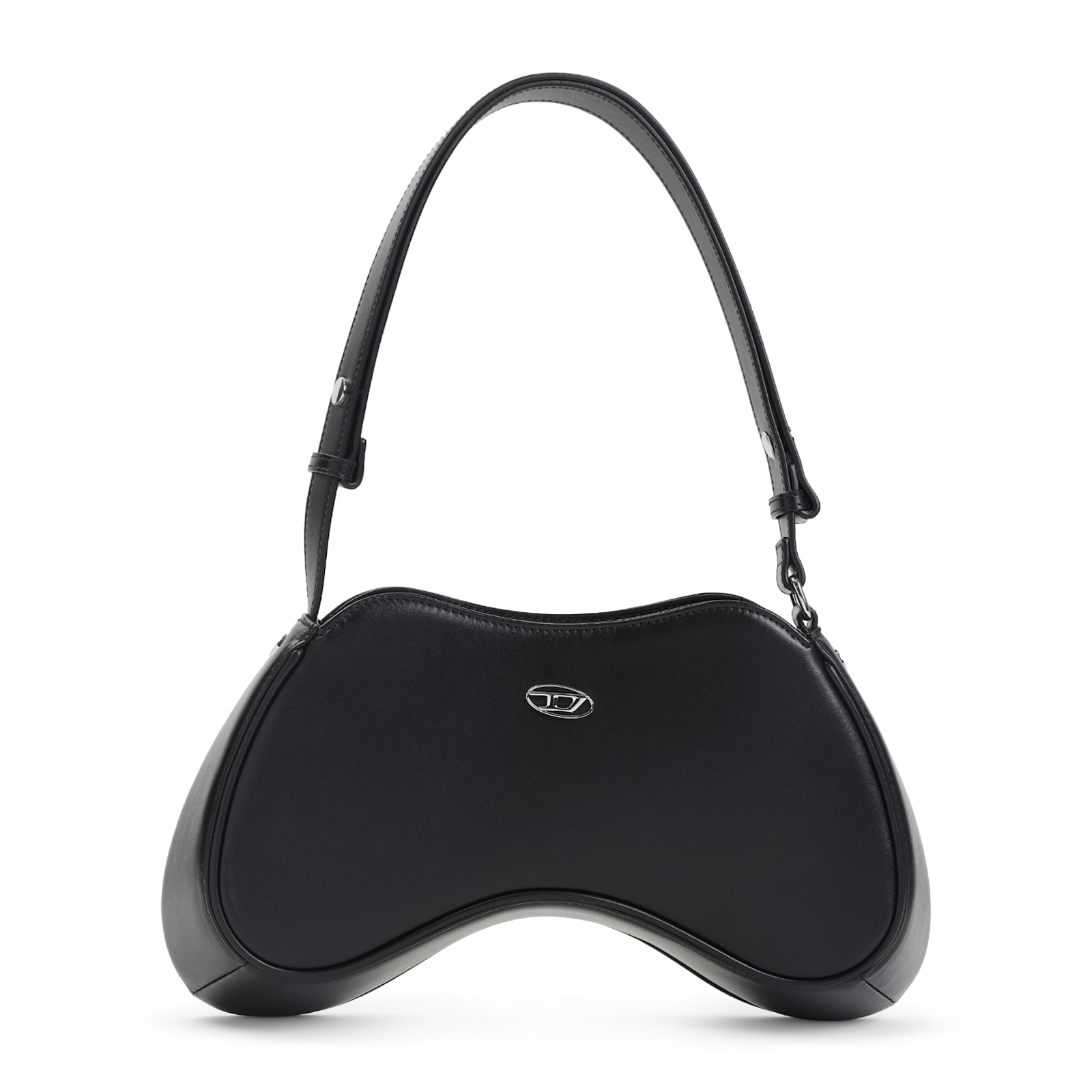 Diesel Play-semi Gloss Leather Shoulder Bag In Black