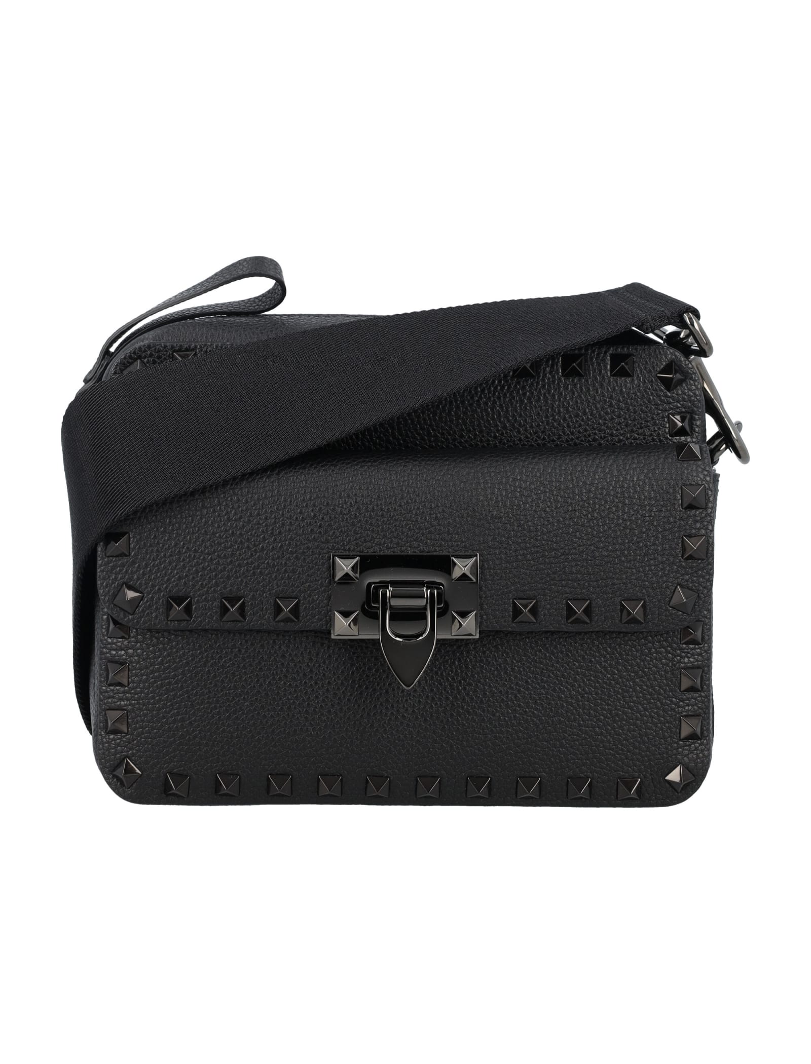 Valentino Garavani Pebbled Texture Shoulder Bag In Black  