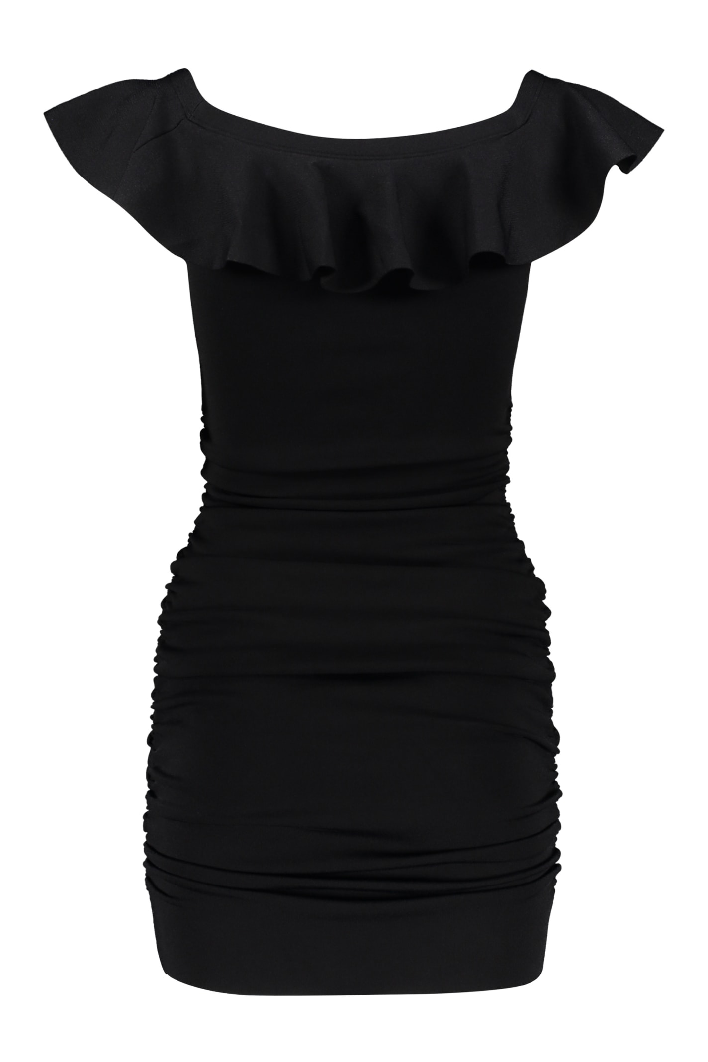 Shop Celine Ruffled Mini Dress In Black