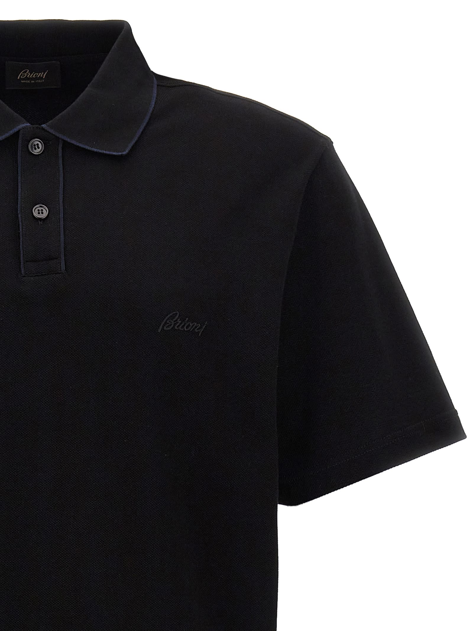 Shop Brioni Logo Embroidery Polo Shirt In Black