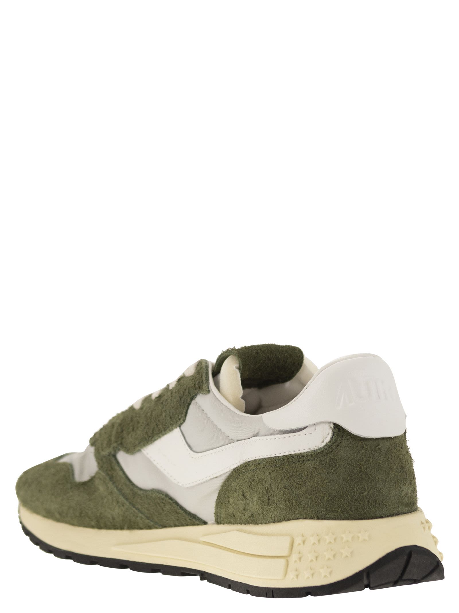 Shop Autry Reelwind - Suede And Technical Textile Trainer In Military Green