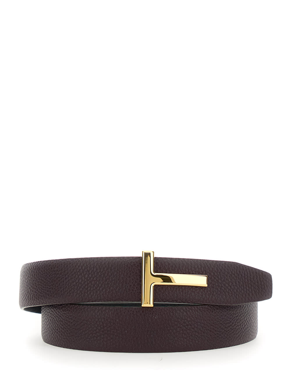 Tom Ford Bordeaux Belt With T Buckle Closure In Grained Leather Man In Brown