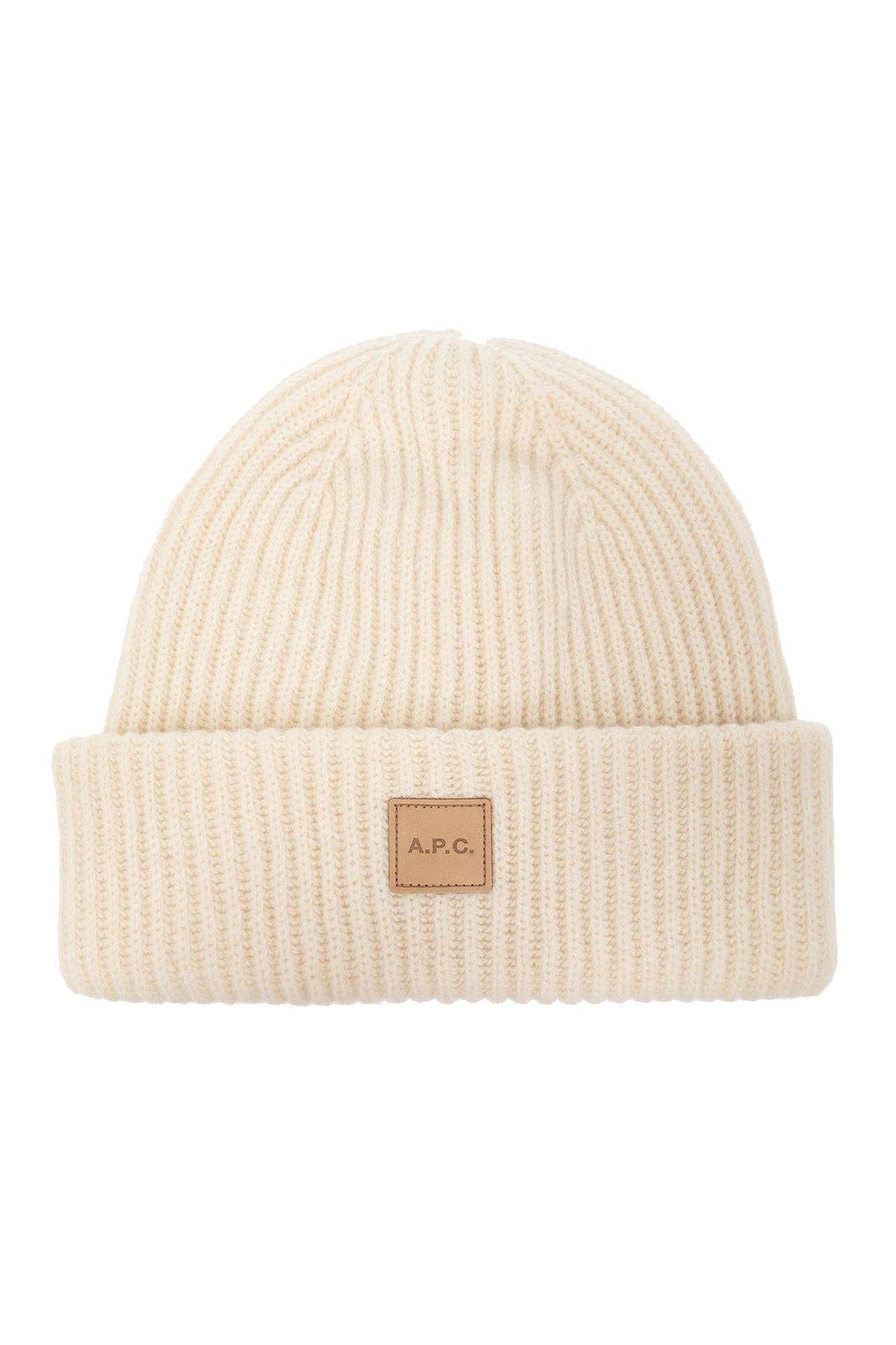 Apc Logo Patch Knitted Beanie In Beige