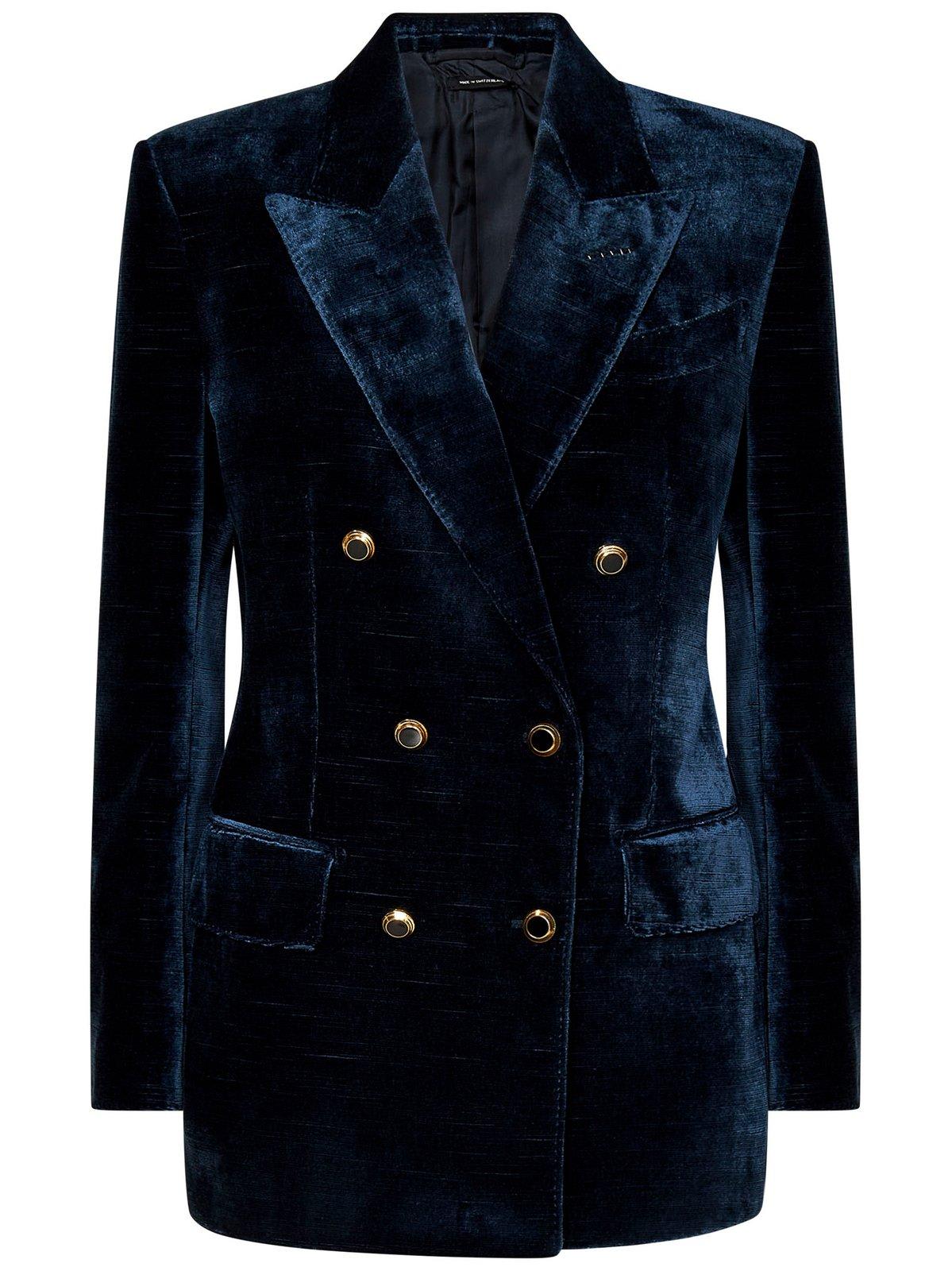 Shop Tom Ford Velvet Wallis Double Breasted Jacket In Blue