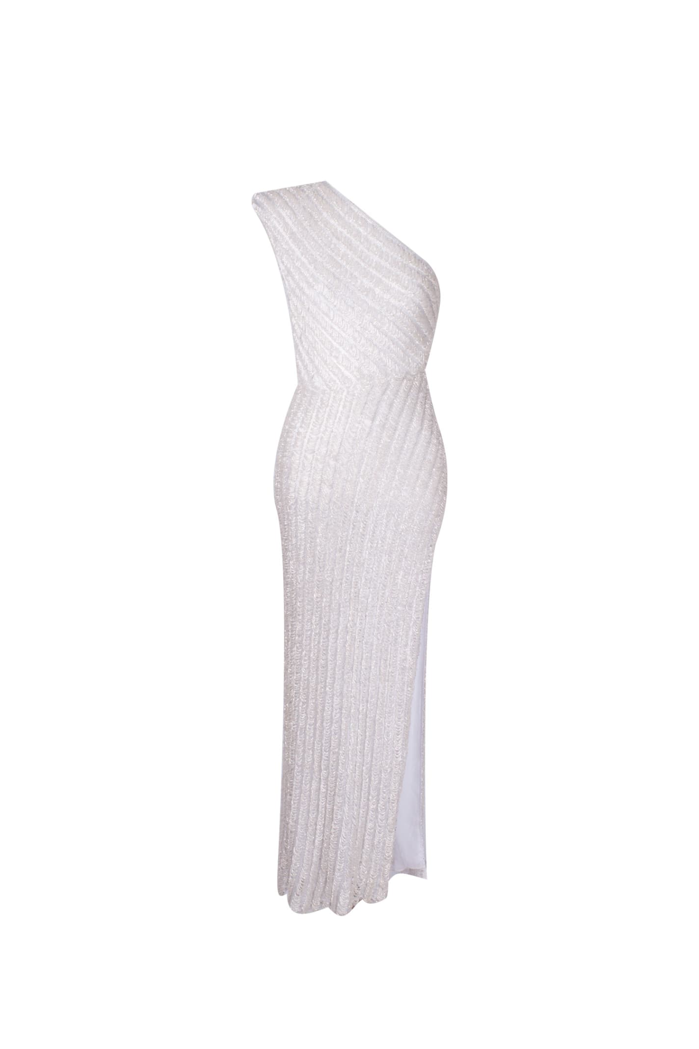 Raisa Vanessa One Shoulder Sequin Maxi Dress In White