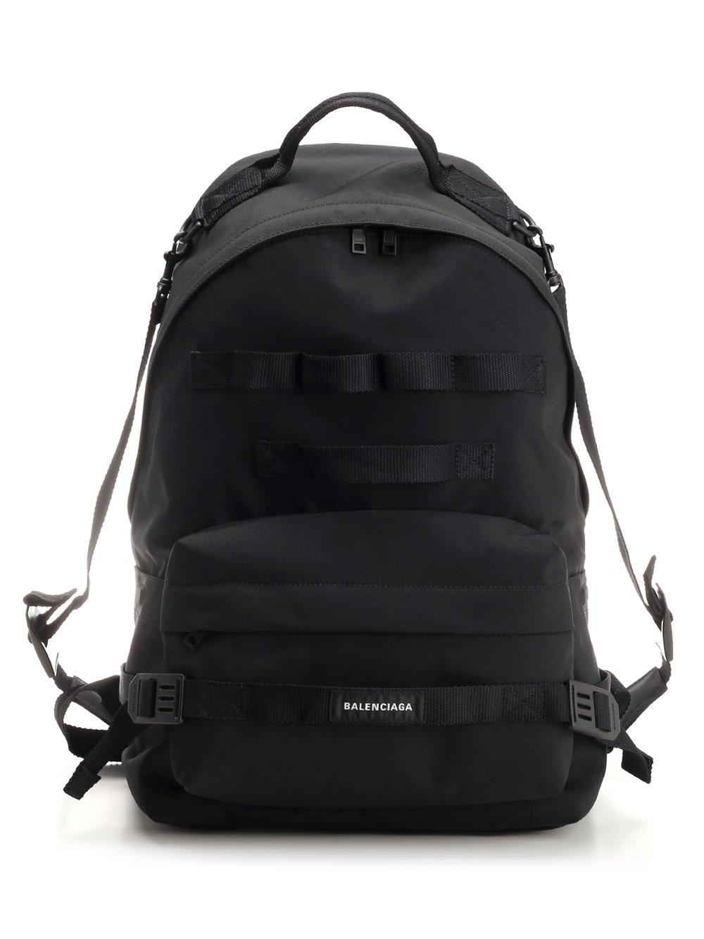 Balenciaga Logo Printed Backpack In Black