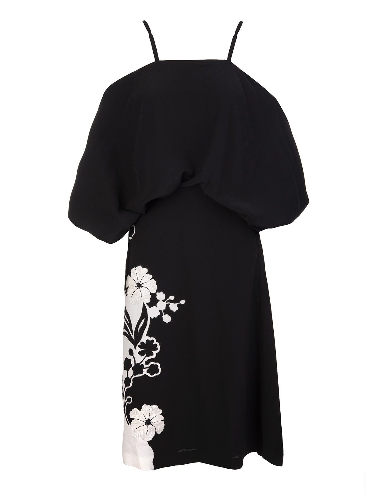 Ermanno Scervino Black Off Shoulder Midi Dress With Embroidered Floral Inlays