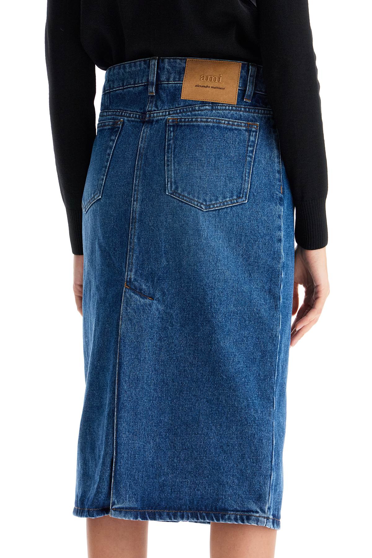 AMI ALEXANDRE MATTIUSSI DENIM MIDI SKIRT IN SEVEN 