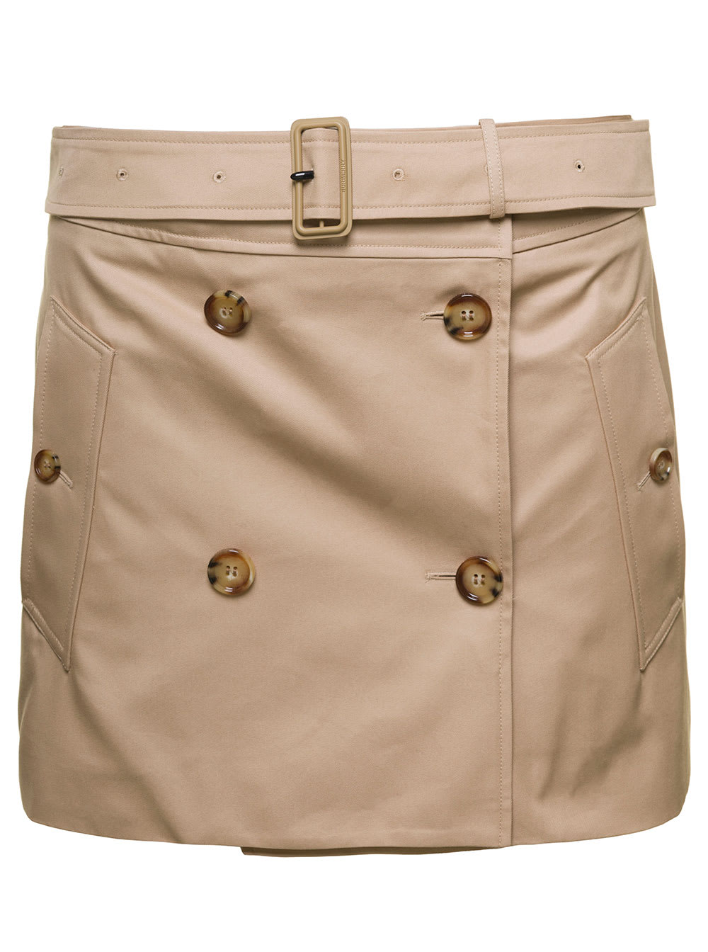 Shop Burberry Brielle Beige Mini Skirt With Belt And Button Fastening In Cotton Woman