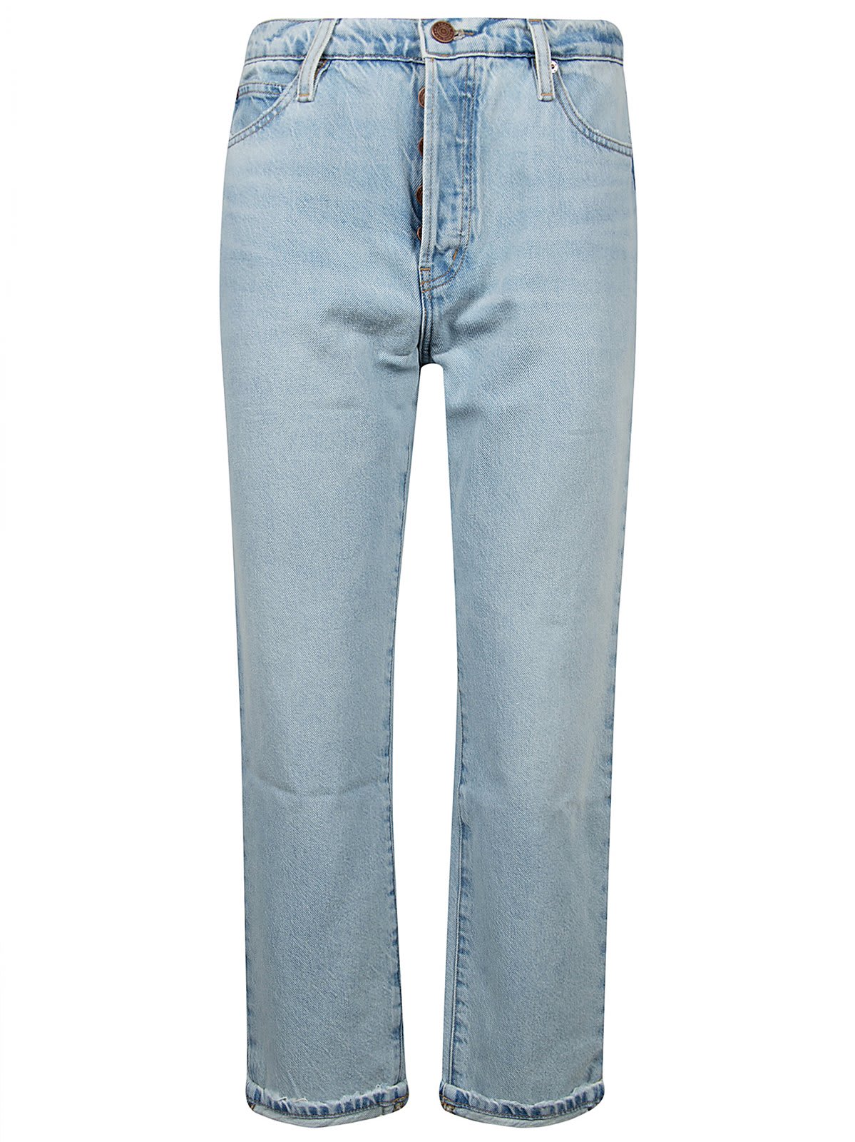 Shop Frame Button Detailed Straight Leg Jeans In Blue