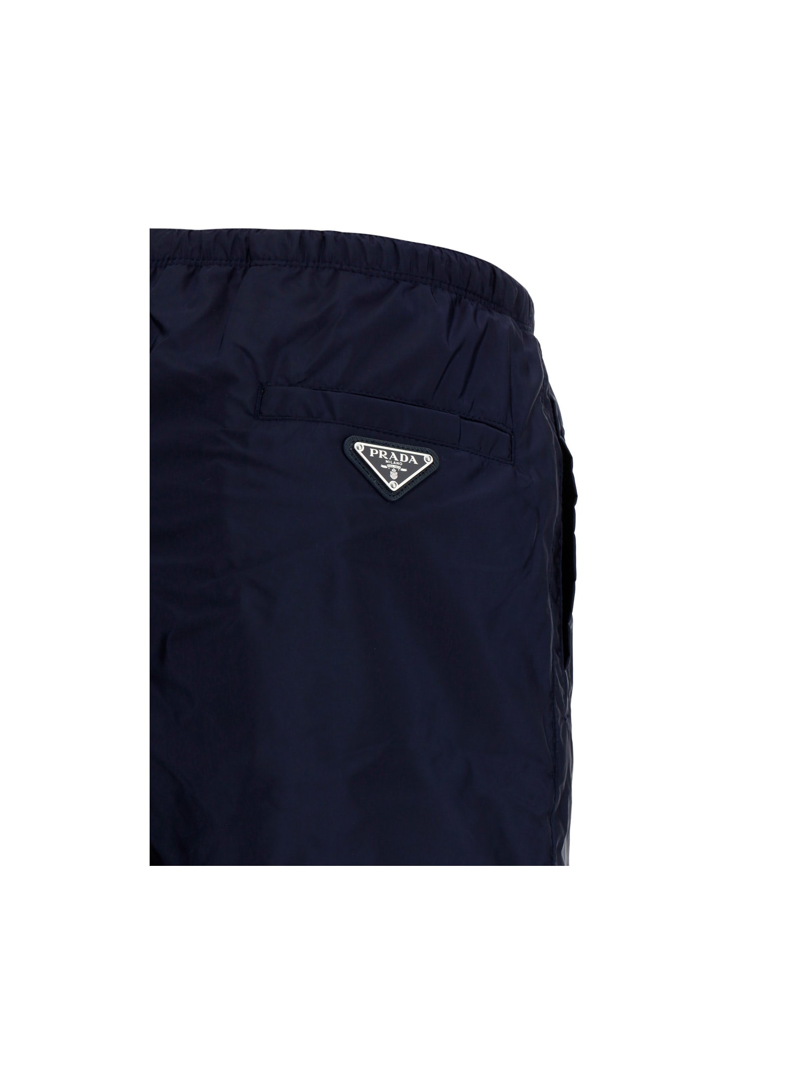 Shop Prada Ribbed Waist Shorts In Blu