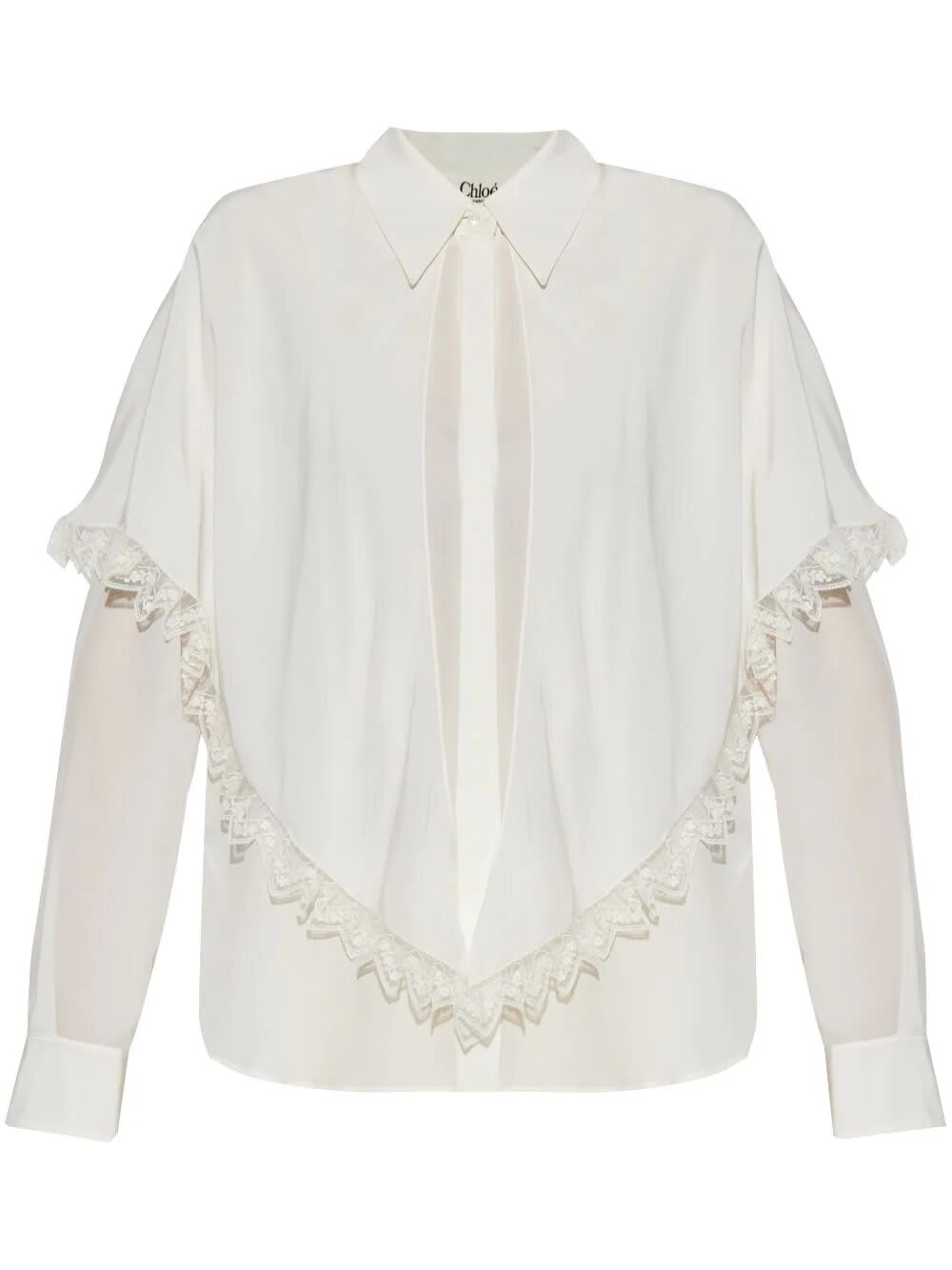 Shop Chloé Camicia In Seta Bordo Pizzo In Iconic Milk