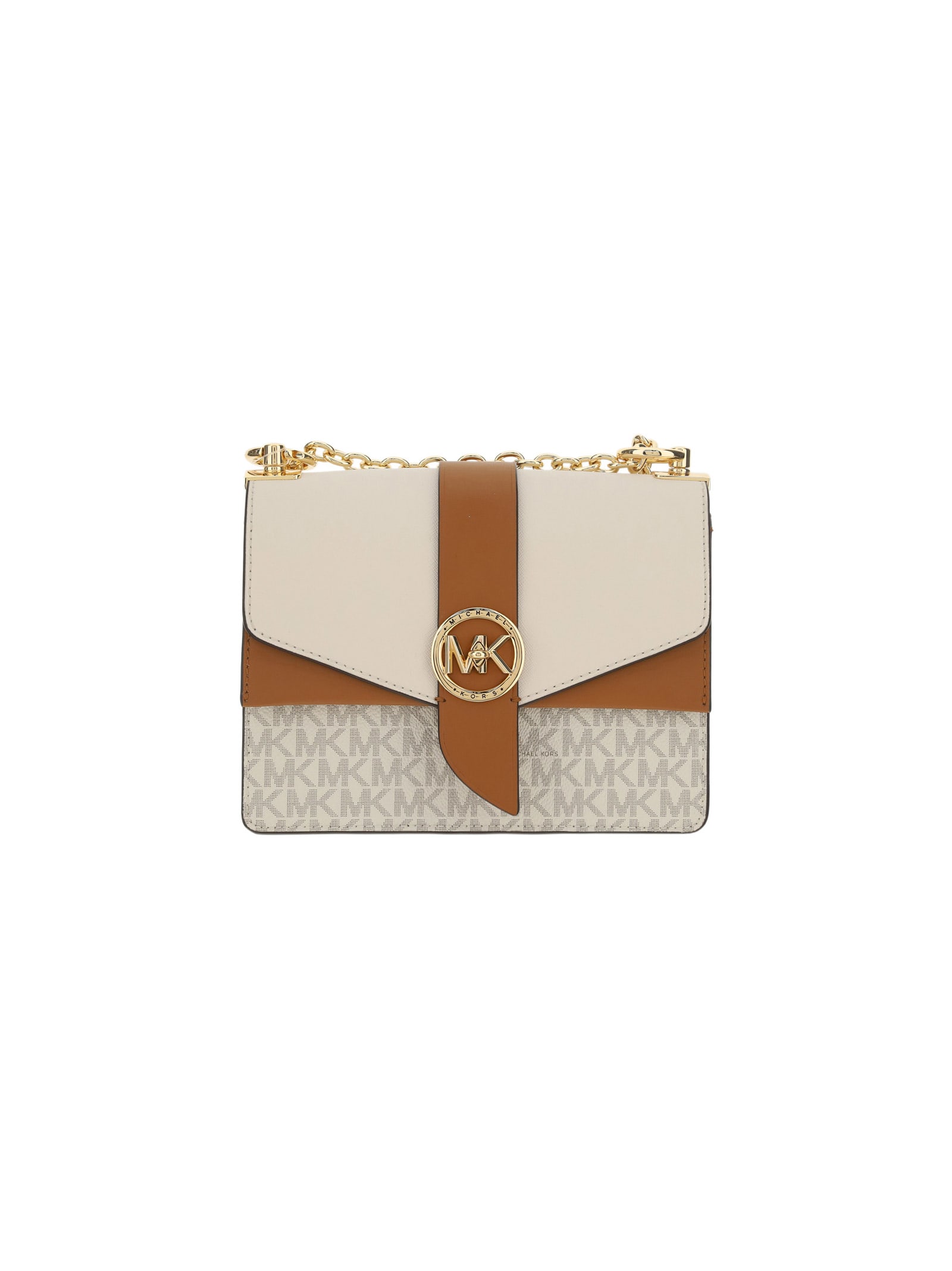 Michael Kors Greenwich Small Color-Block Logo and Saffiano Leather Crossbody  Bag - Vanilla/Acorn • Price »