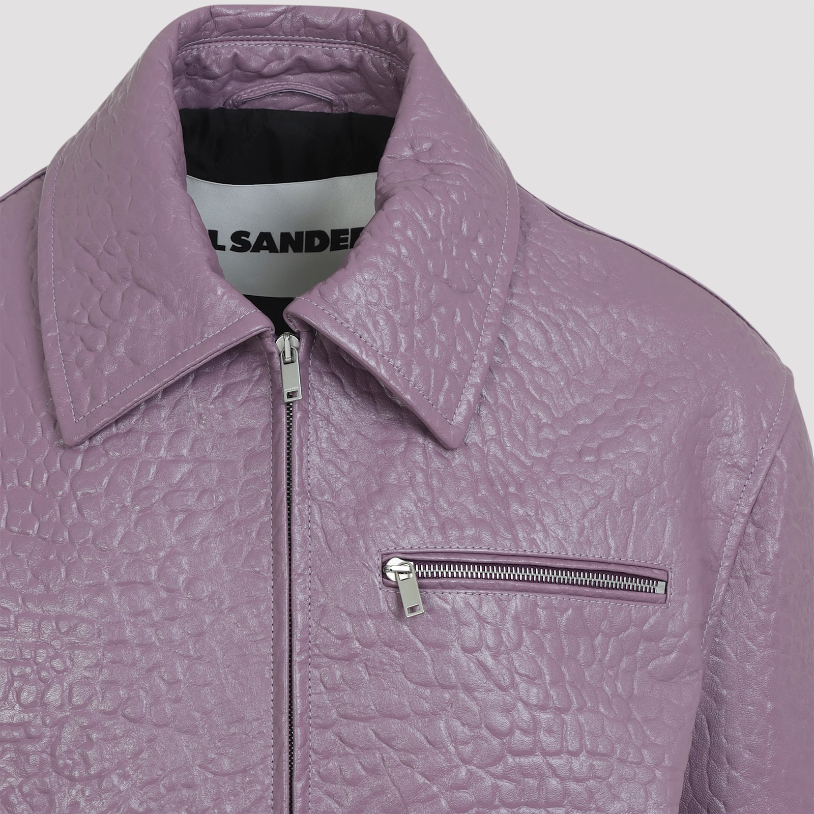 Jil Sander Textured Long Sleeve Jacket Zippered Pockets In Purple