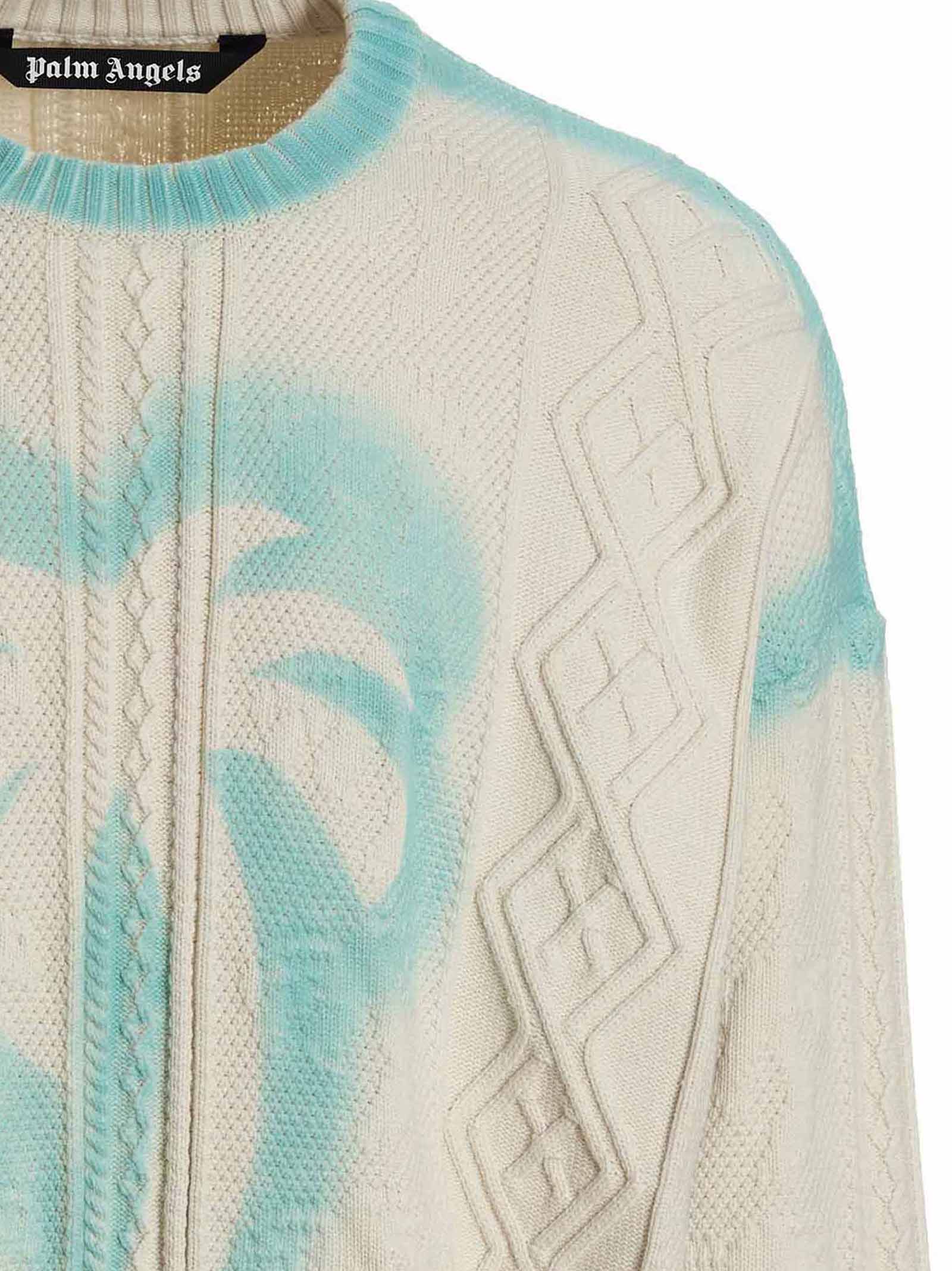 Shop Palm Angels Sprayed Palm Fishermans Sweater In White