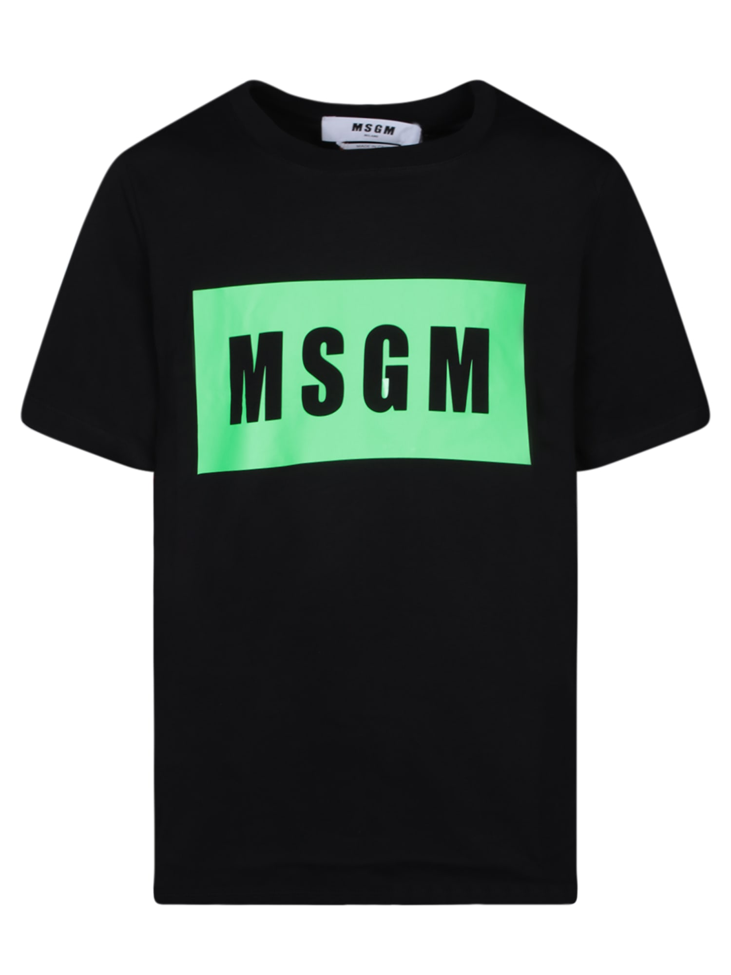 Shop Msgm Box Logo Fluo Black T-shirt