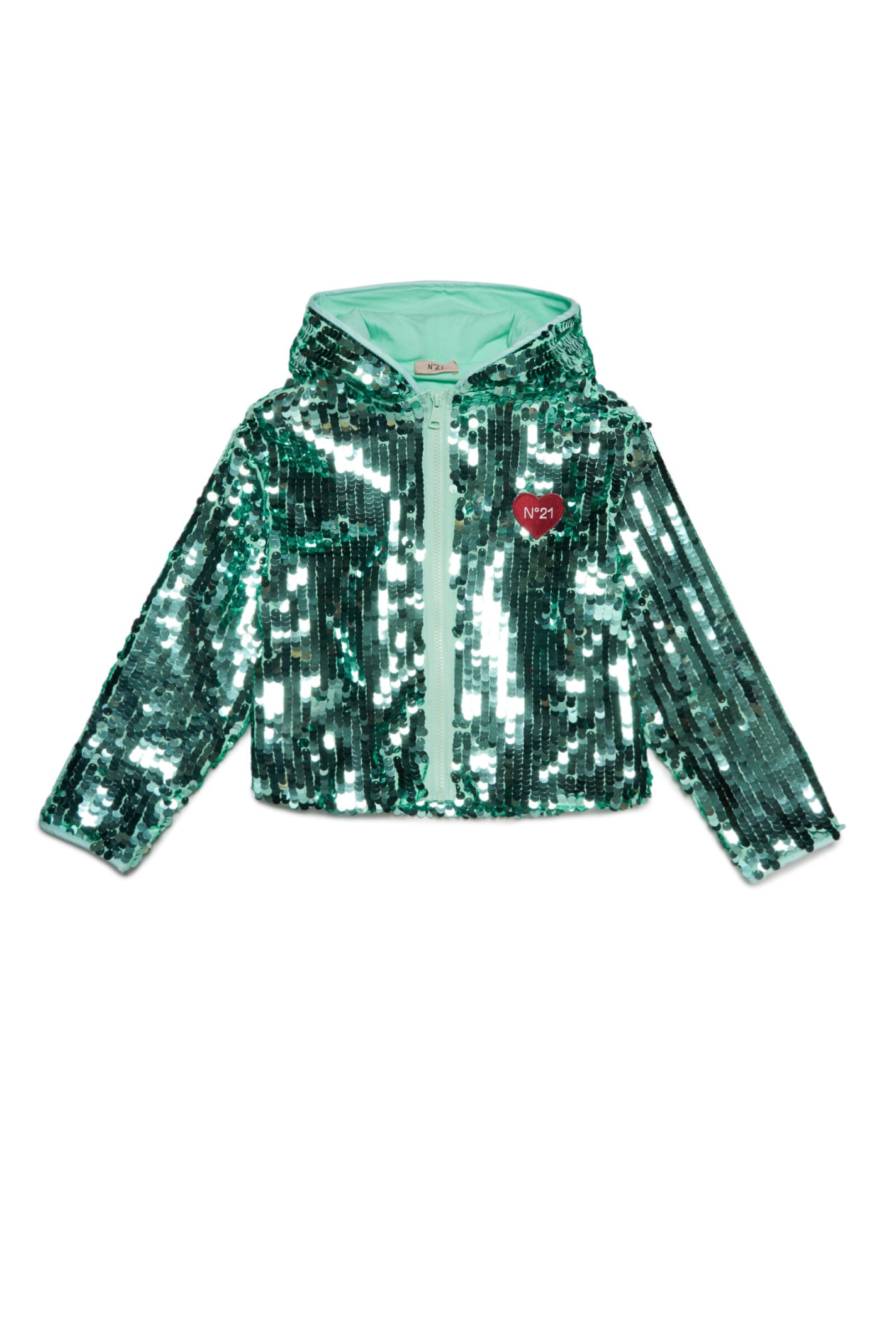 N°21 N21J73F JACKET N°21 MINT GREEN SEQUIN JACKET WITH HOOD AND FRONT ZIP