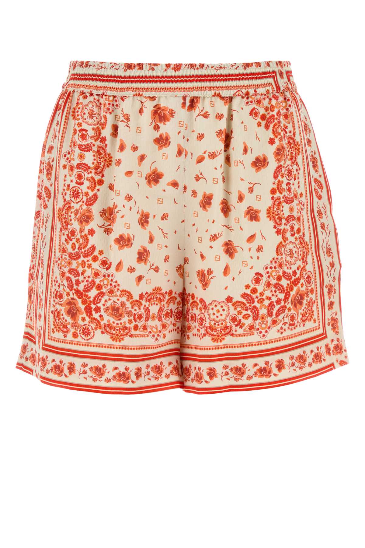 Fendi Technical Cotton Shorts With Coral Bandana Print In Neutral