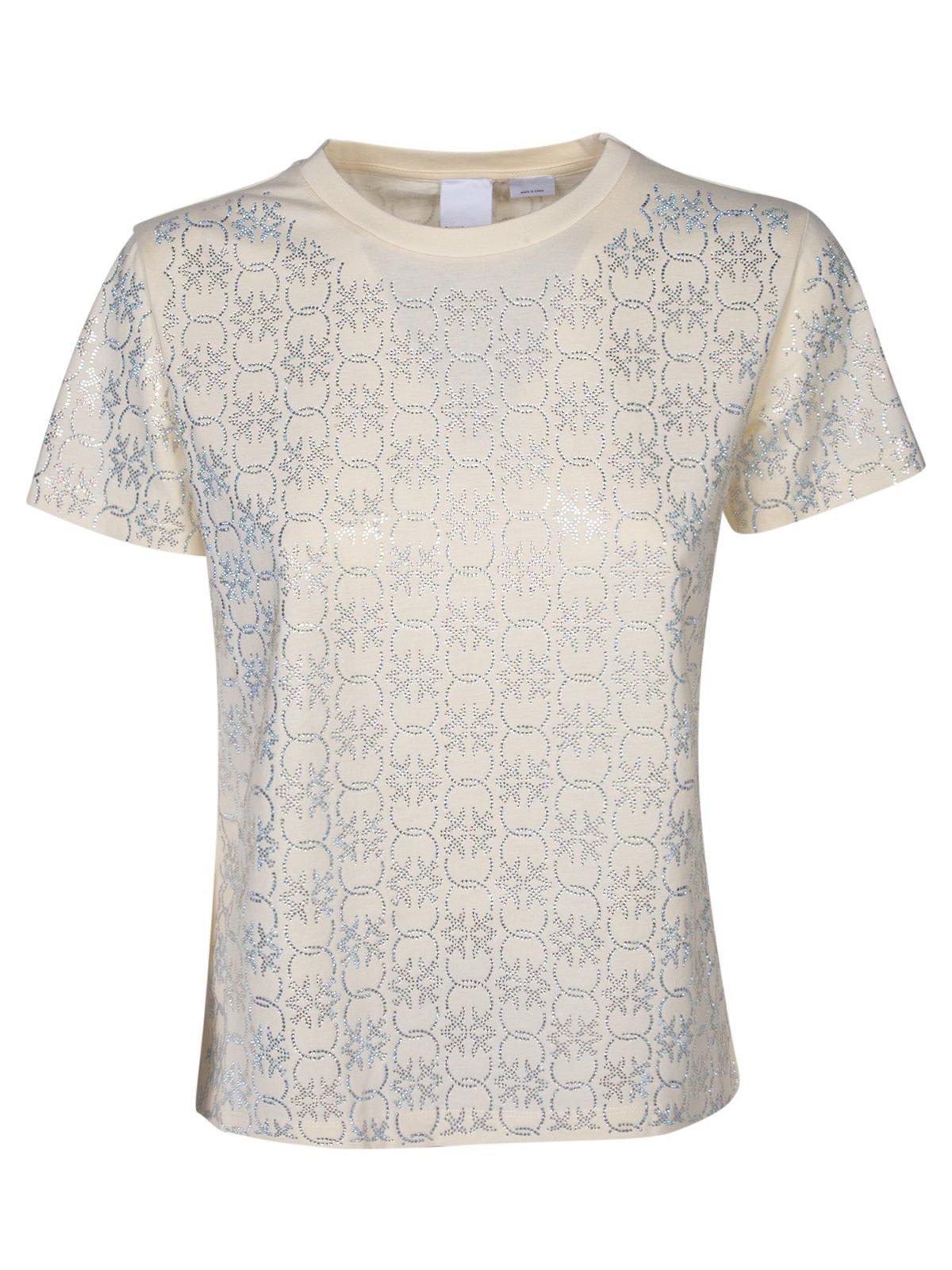 Shop Pinko All-over Embellished Crewneck T-shirt In White