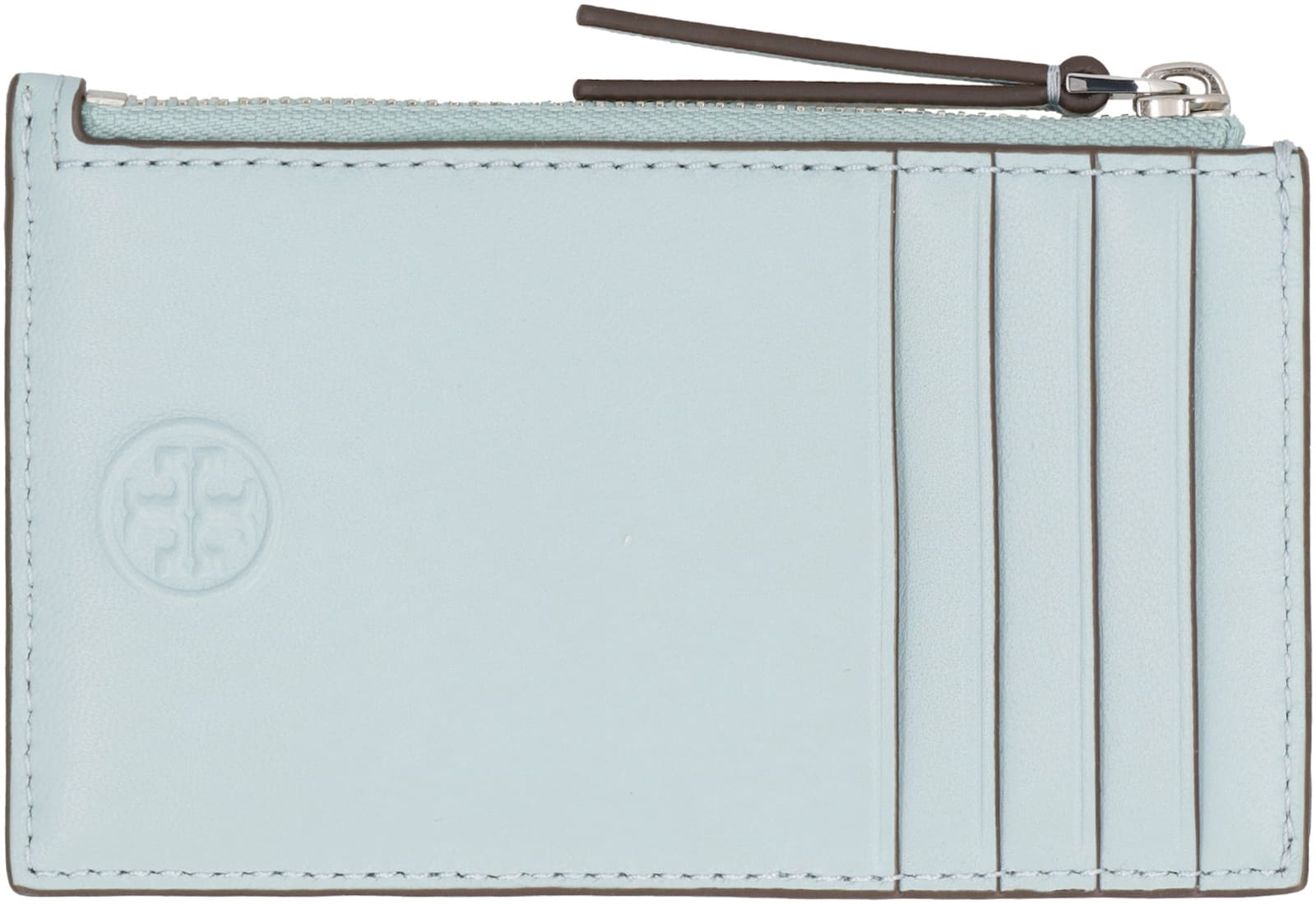 Tory Burch Fleming Quilted Leather Card Holder In Light Blue