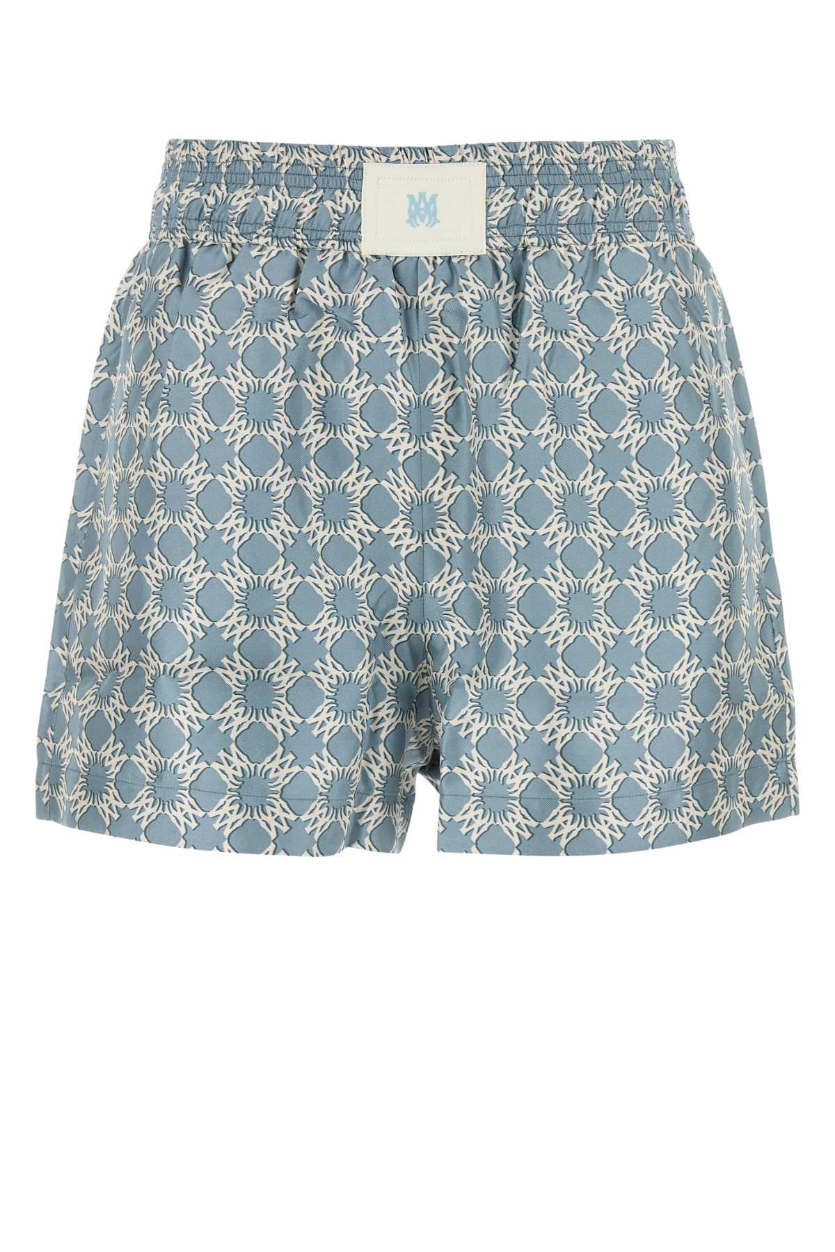 Shop Amiri Printed Silk Shorts In Dustyblue