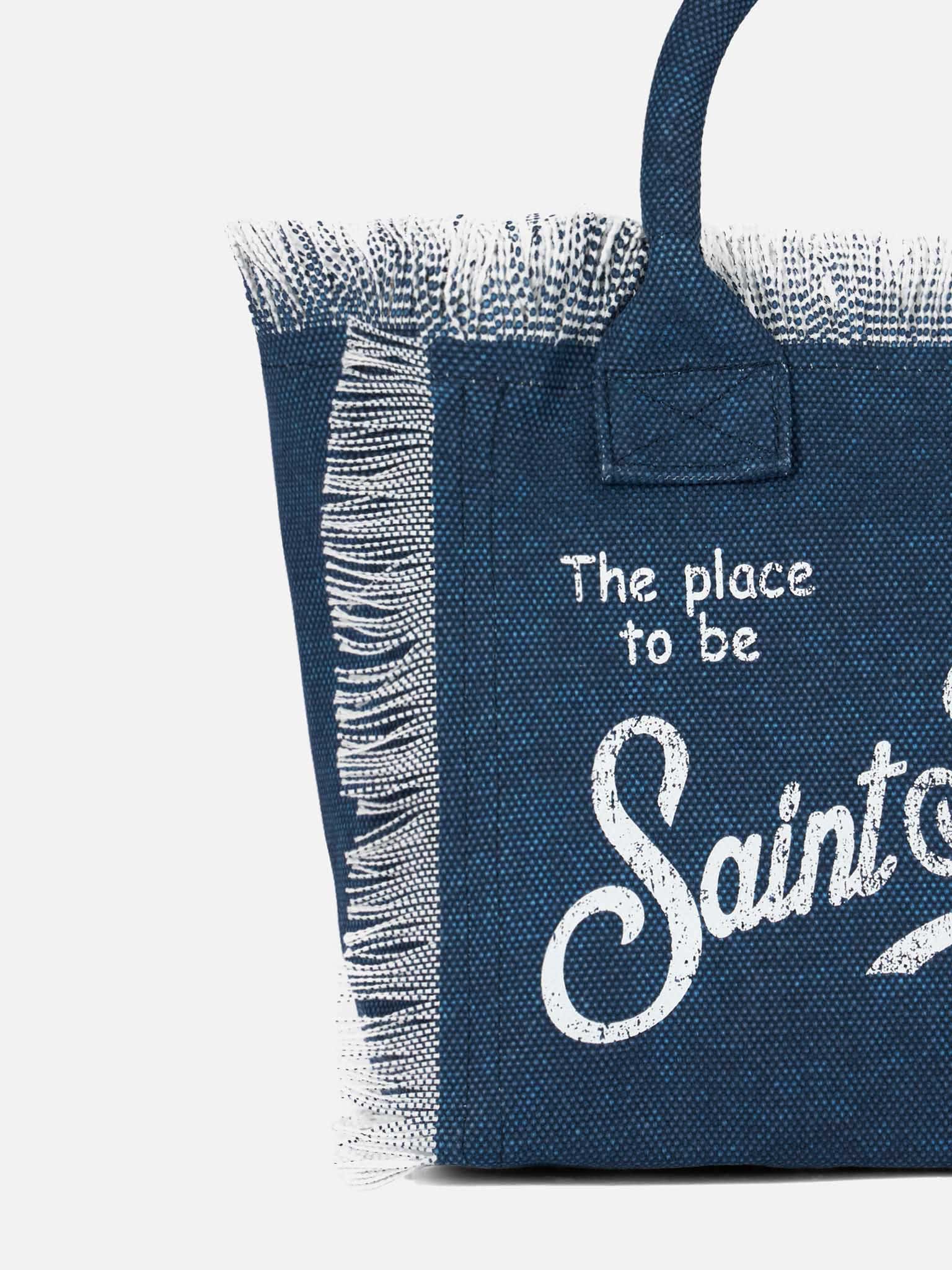 Shop Mc2 Saint Barth Colette Indigo Cotton Canvas Handbag In Blue
