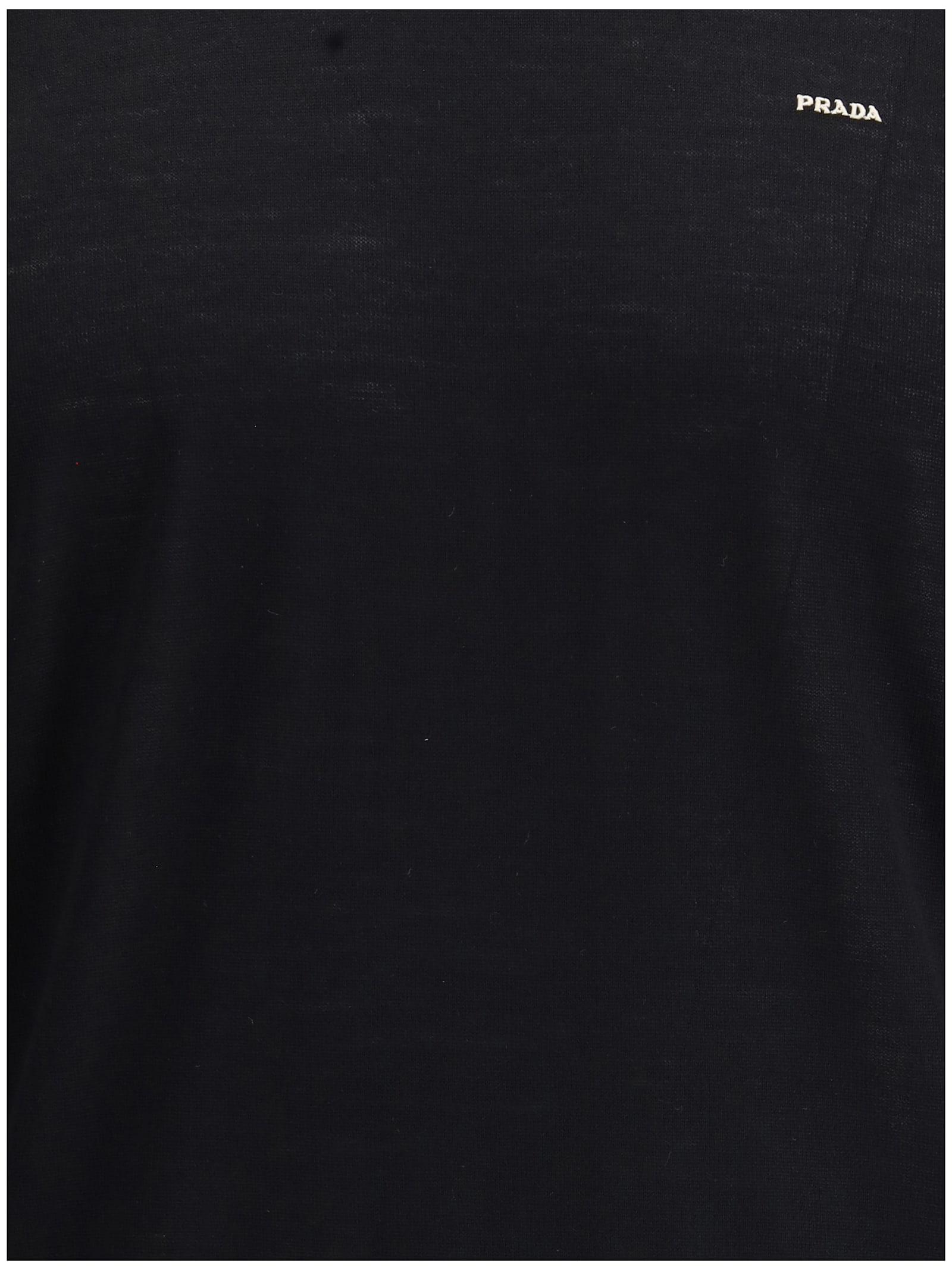 Prada Wool Crew Neck Sweater With Ribbed Cuffs In Blue