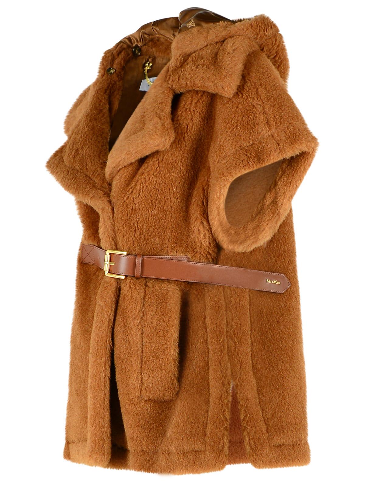 Max Mara Lanos 04 Alpava And Cashmere Cape With Belt In Camel