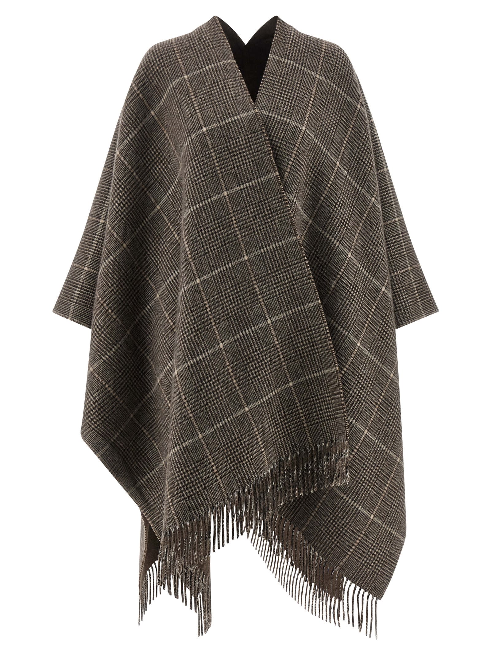 Brunello Cucinelli Cashmere Reversible Poncho In Brown