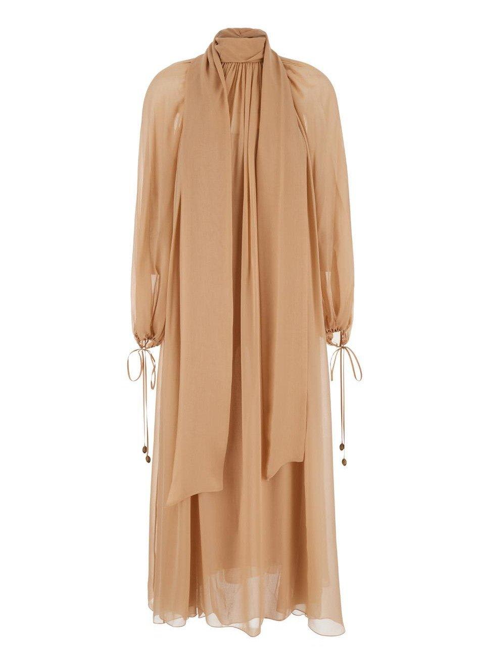 Shop Chloé Mock-neck Gathered Maxi Dress In Beige