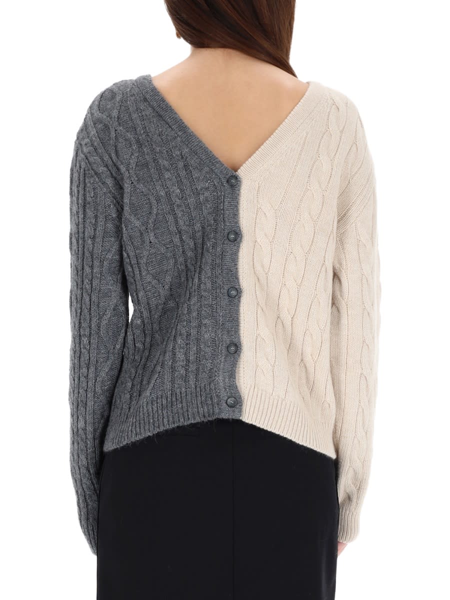 Moschino Cable Knit Color Block Long Sleeve Sweater In Gray