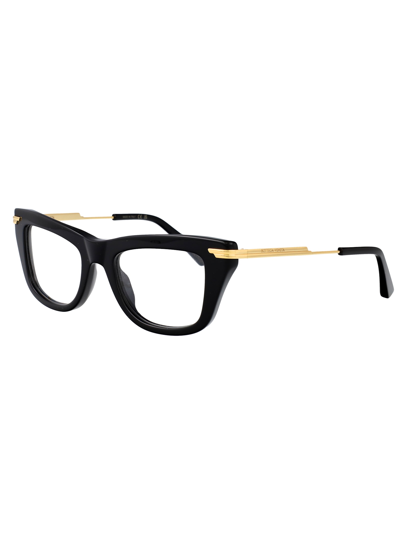Bottega Veneta Bv1370o Linea Ribbon 001 Black Gold Glasses In Black-gold-transparent
