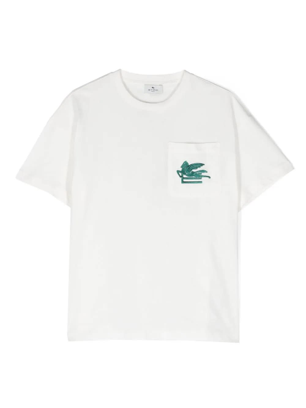Shop Etro White T-shirt With  Pegasus Logo In Green