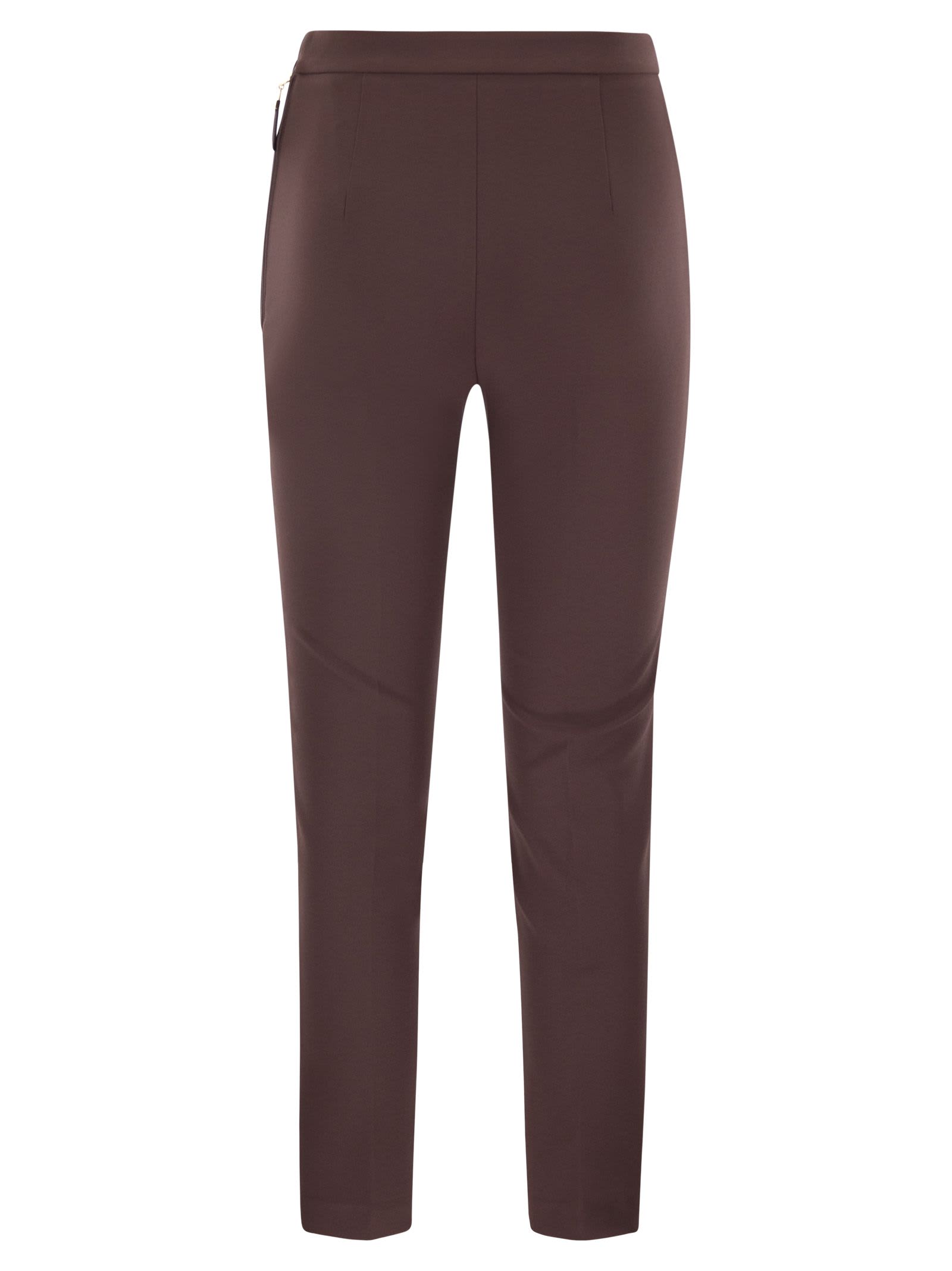 Elisabetta Franchi Double Crepe Trousers In Brown