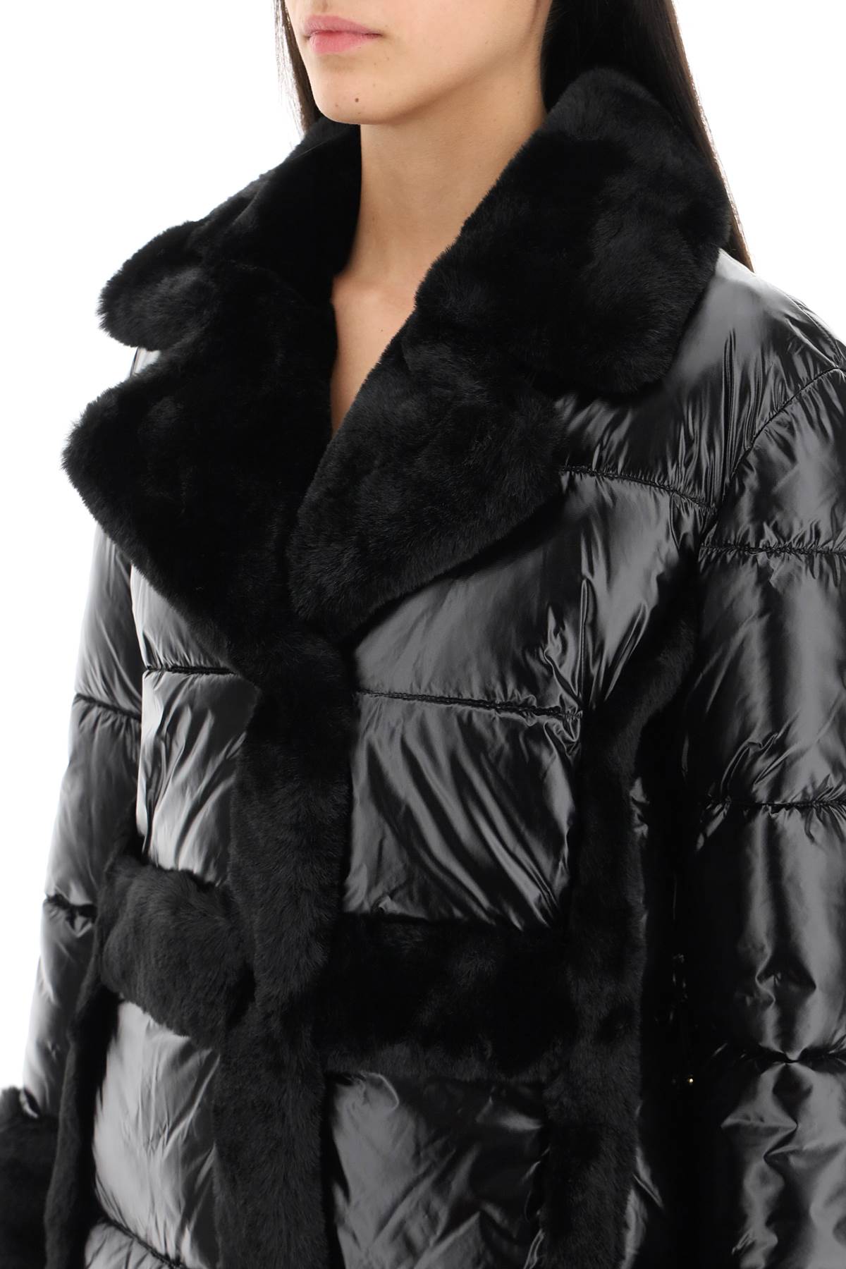 Shop Guess By Marciano Puffer Jacket With Faux Fur Details In Jet Black A996 (black)