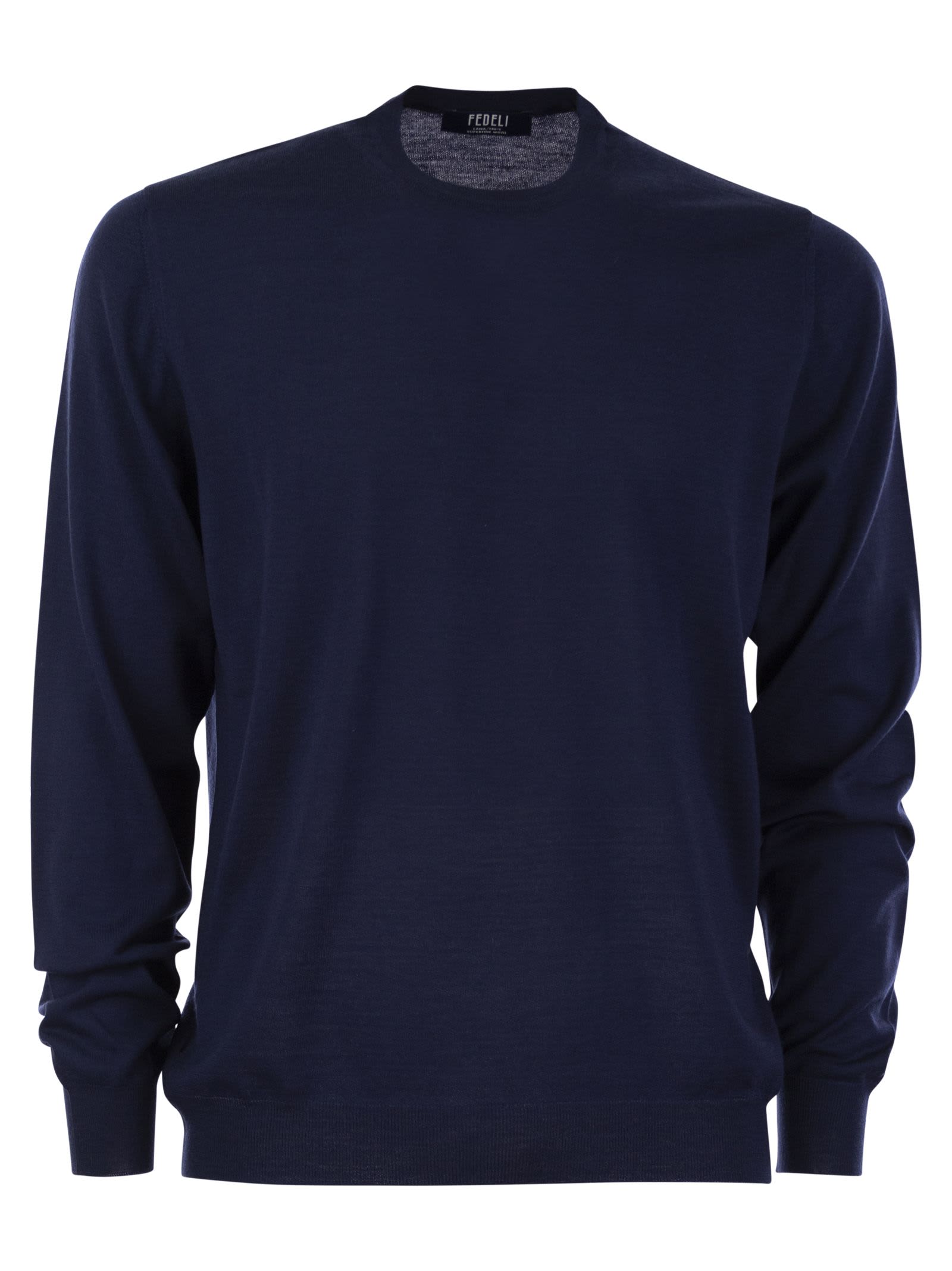 Shop Fedeli Crew-neck Sweater In Superfine Virgin Wool In Blue